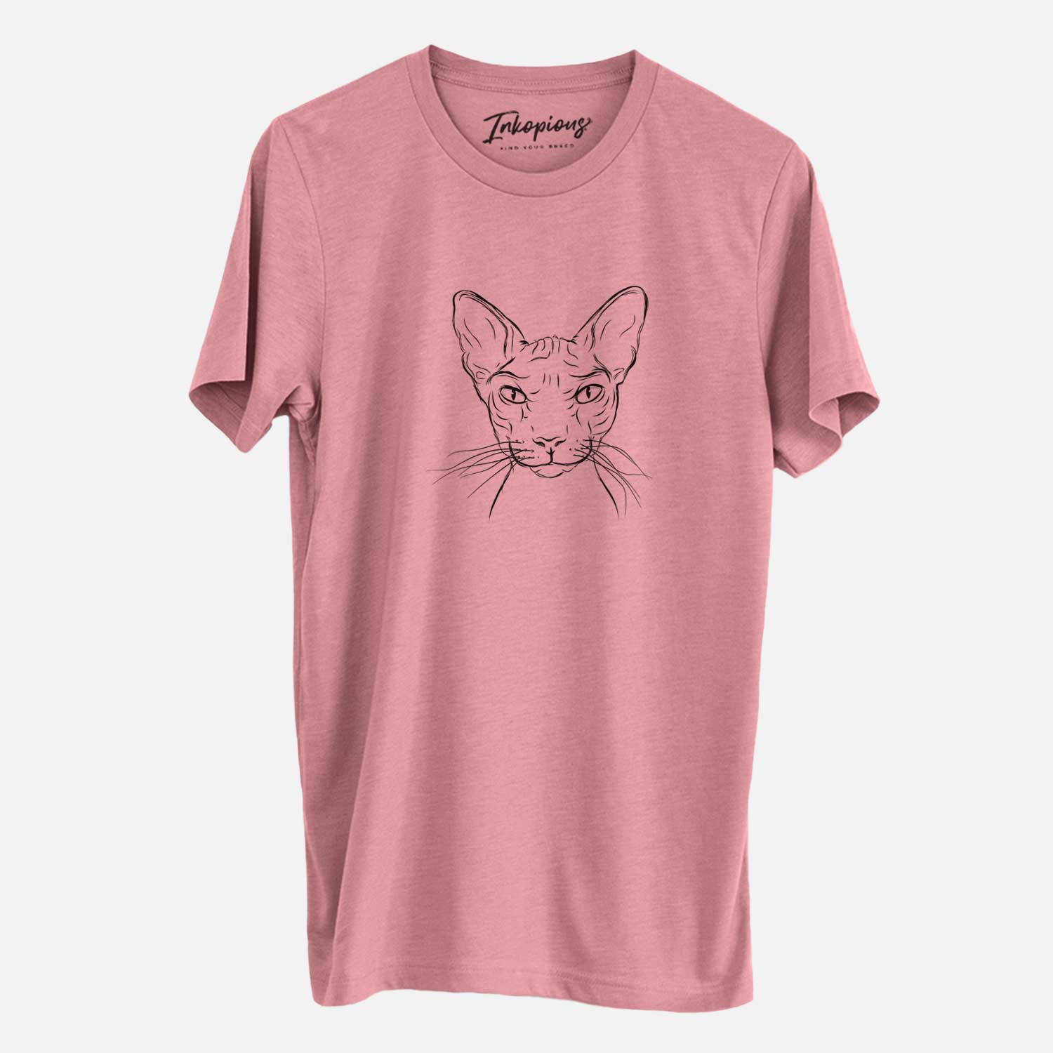 Hand-drawn sketch of Sammy the Spinx Cat on a Mauve Unisex crewneck