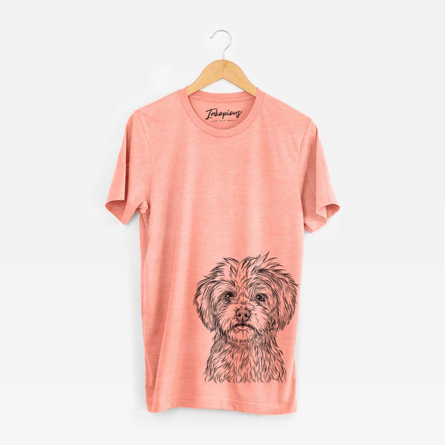 Hand-drawn sketch of Sammy the Shorkie on a Sunset Unisex crewneck