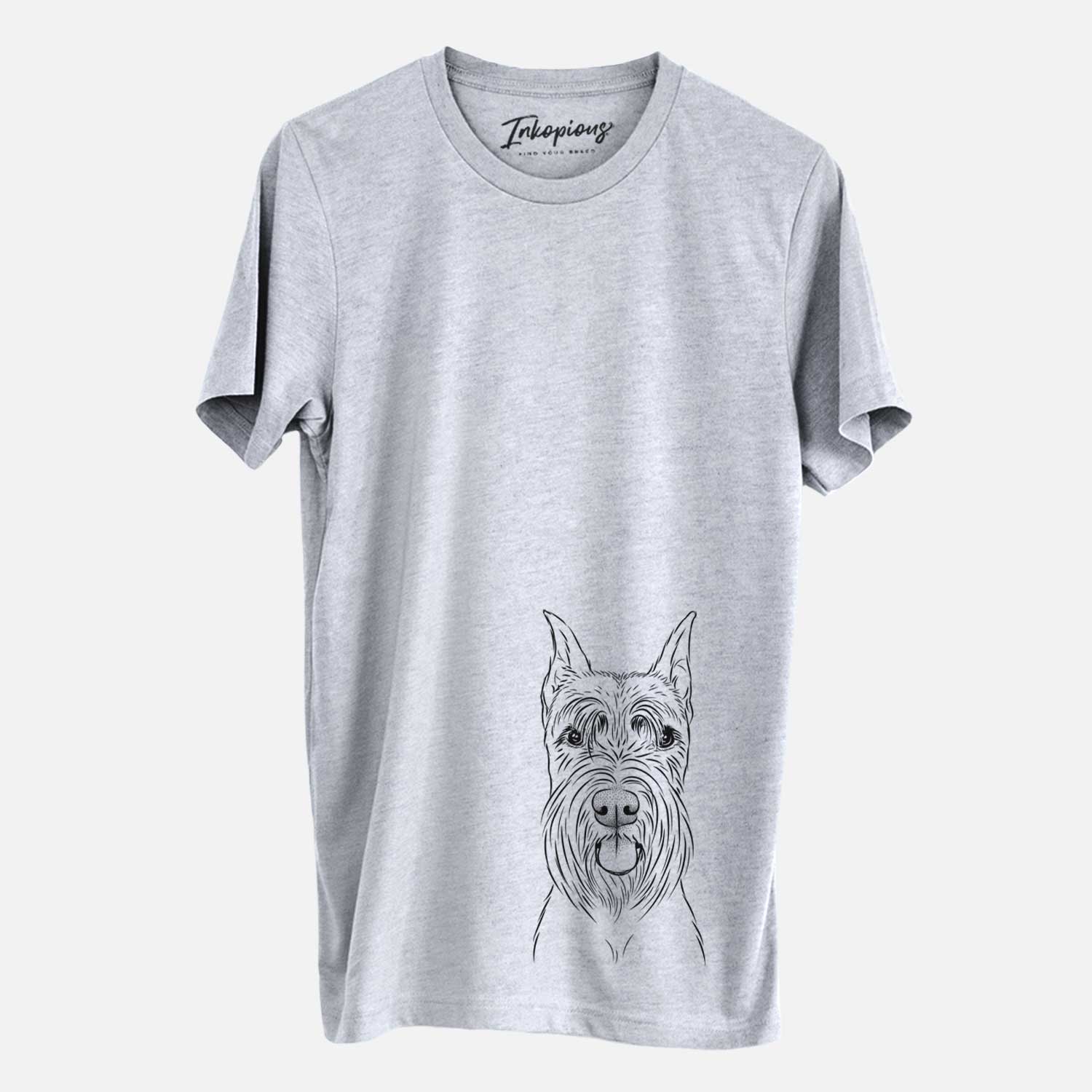 Hand-drawn sketch of Samuel the Standard Schnauzer on a Grey Unisex crewneck