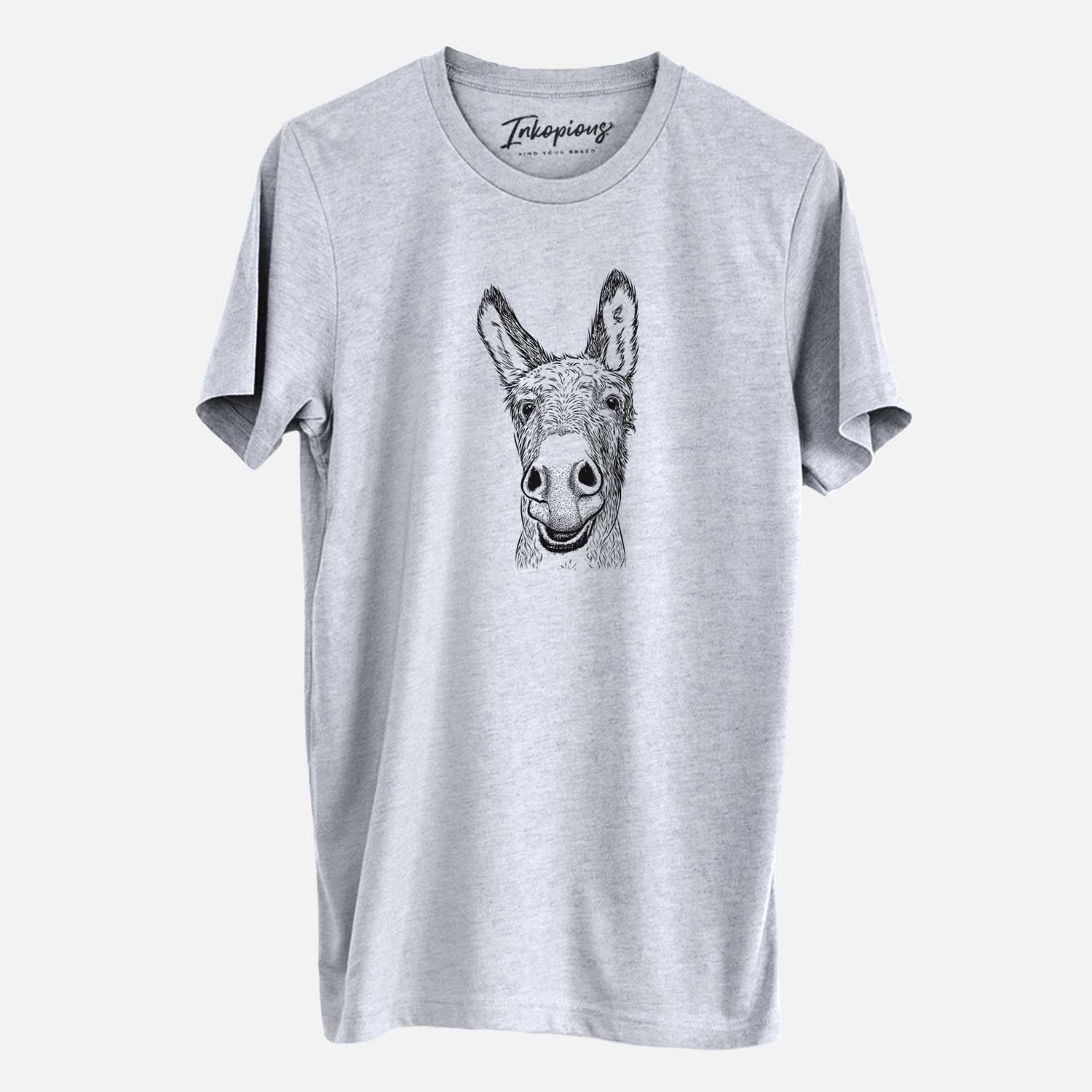 Hand-drawn sketch of Samule the Donkey on a Grey Unisex crewneck