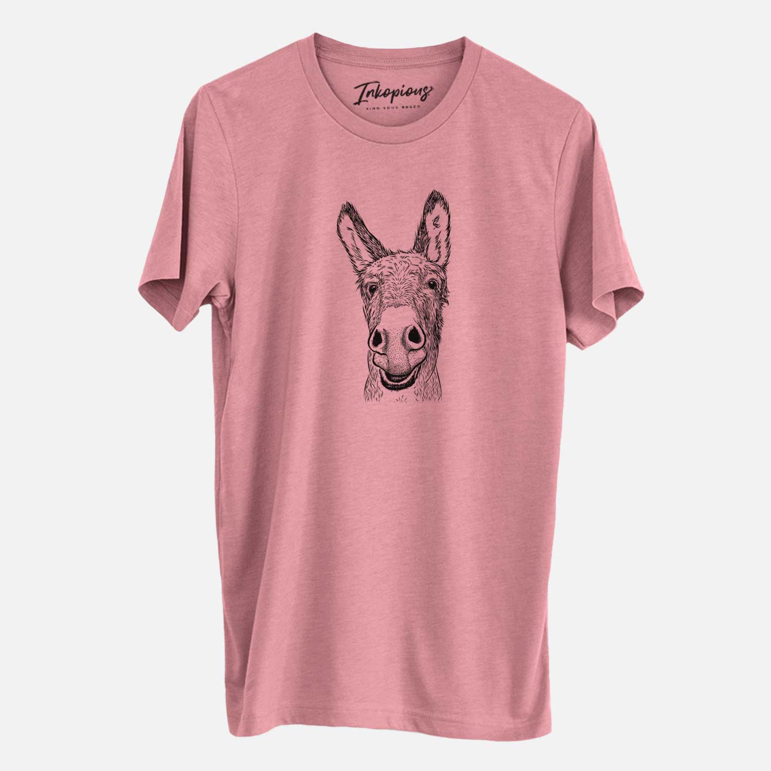 Hand-drawn sketch of Samule the Donkey on a Mauve Unisex crewneck
