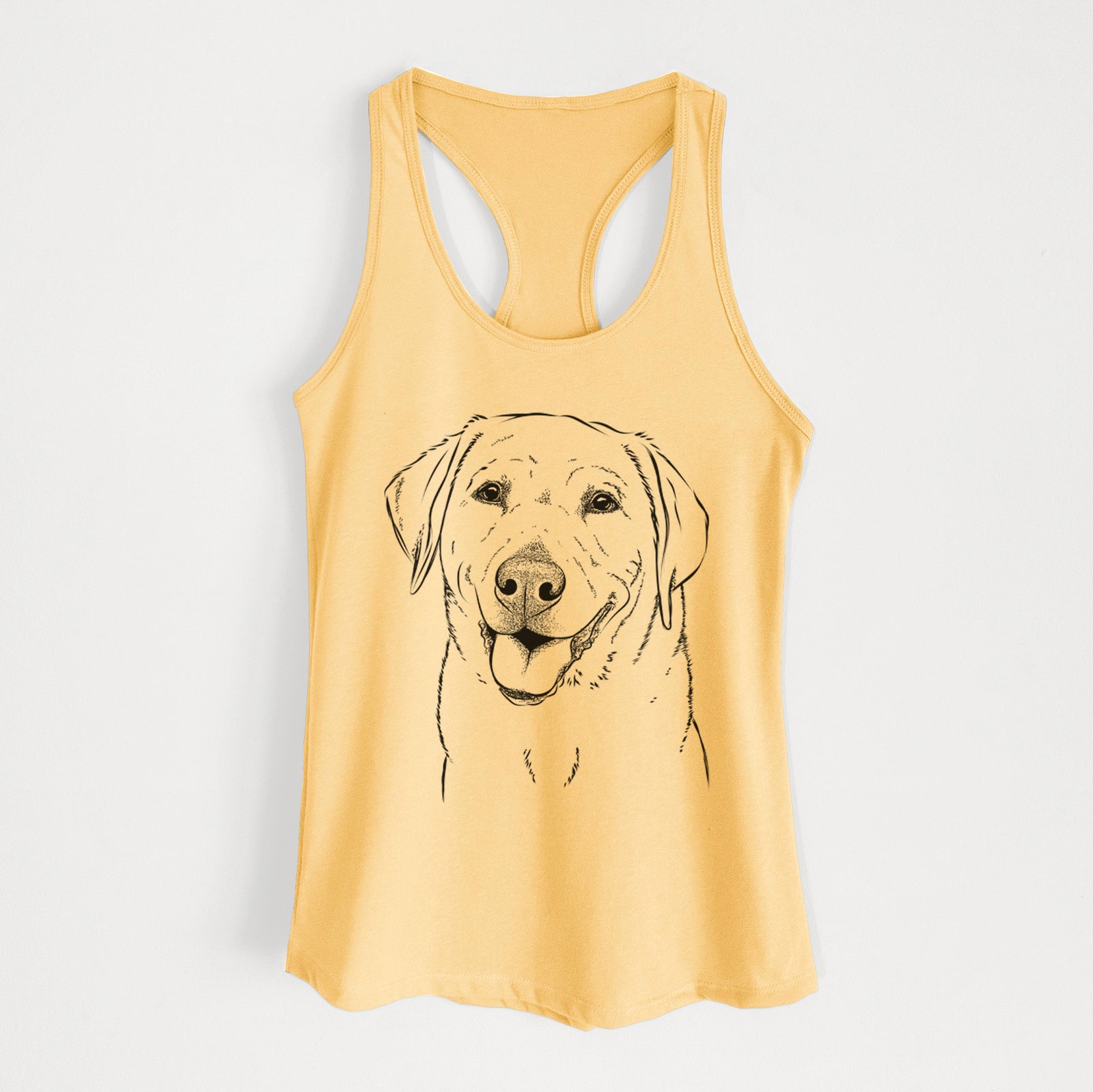 Hand-drawn sketch of Sanford the Labrador Retriever on a Banana Cream Women's racerback tanktop