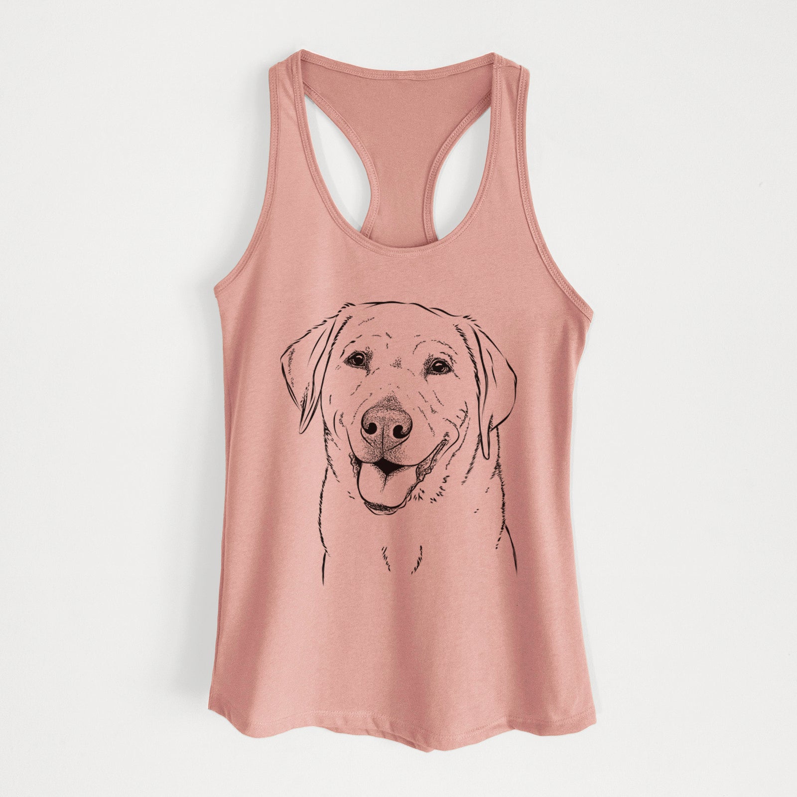 Hand-drawn sketch of Sanford the Labrador Retriever on a Desert Pink Women's racerback tanktop