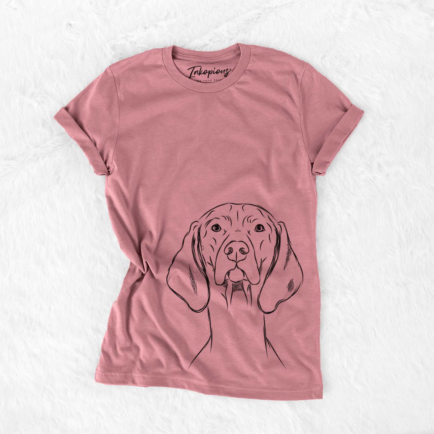 Hand-drawn sketch of Sawyer the Vizsla on a Mauve Bella Canvas Unisex Crewneck