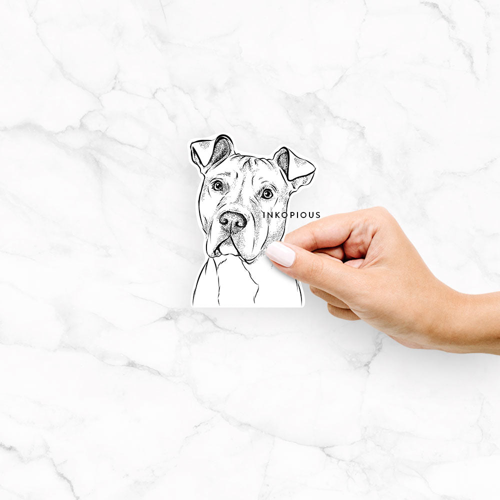 Hand-drawn sketch of Scraps the AmStaff Mix on a decal sticker