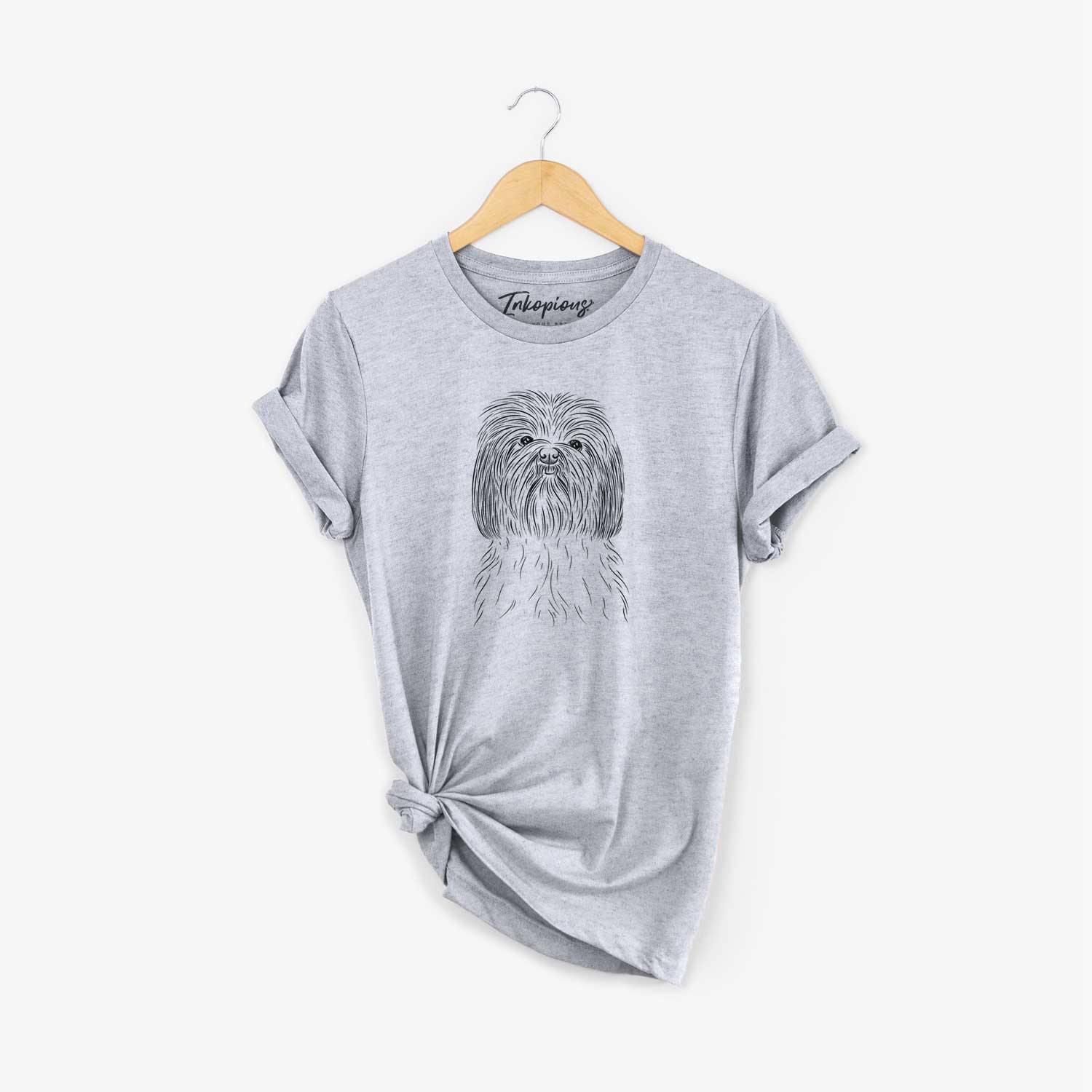 Hand-drawn sketch of Scully the Shih Tzu on a Grey Unisex crewneck