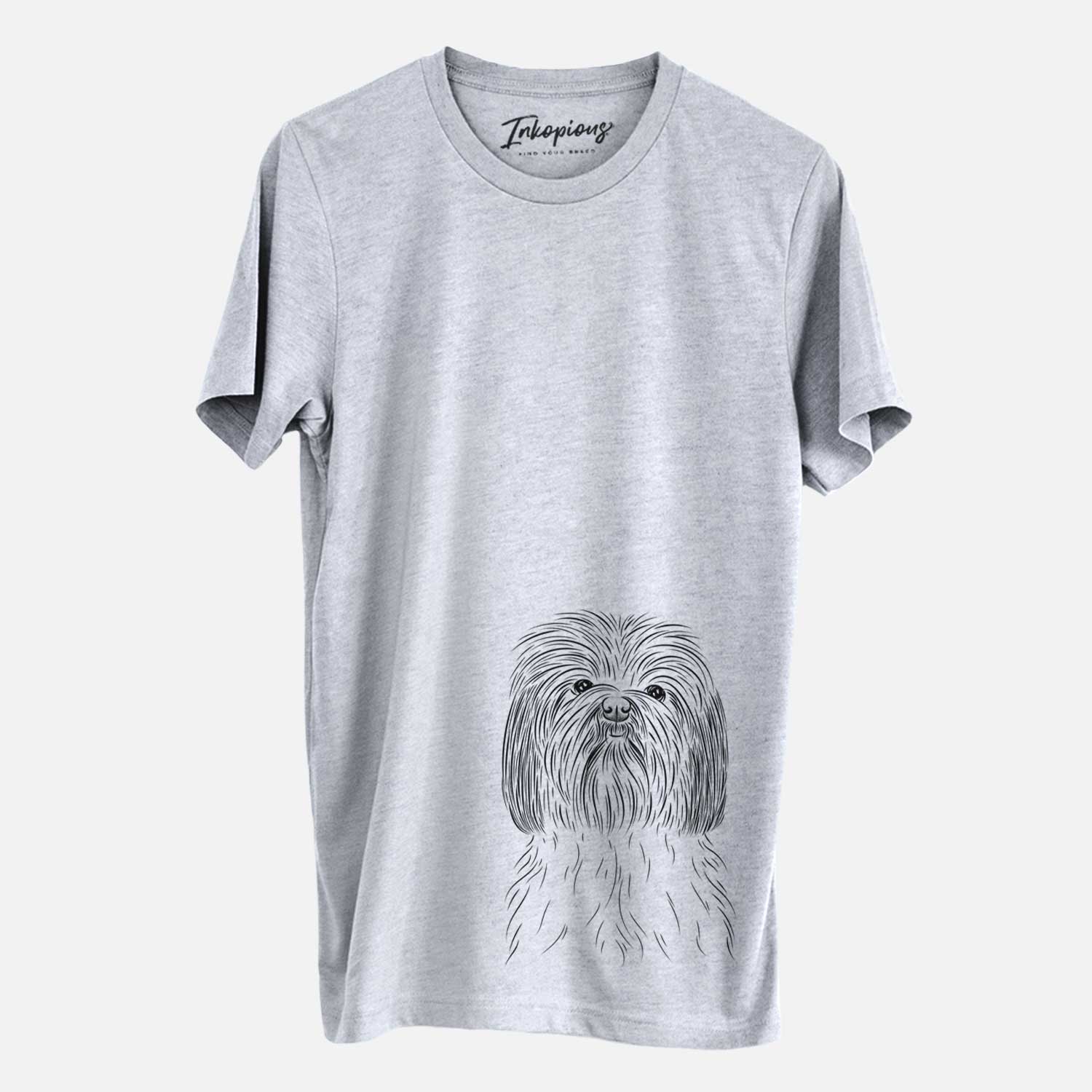 Hand-drawn sketch of Scully the Shih Tzu on a Grey Unisex crewneck