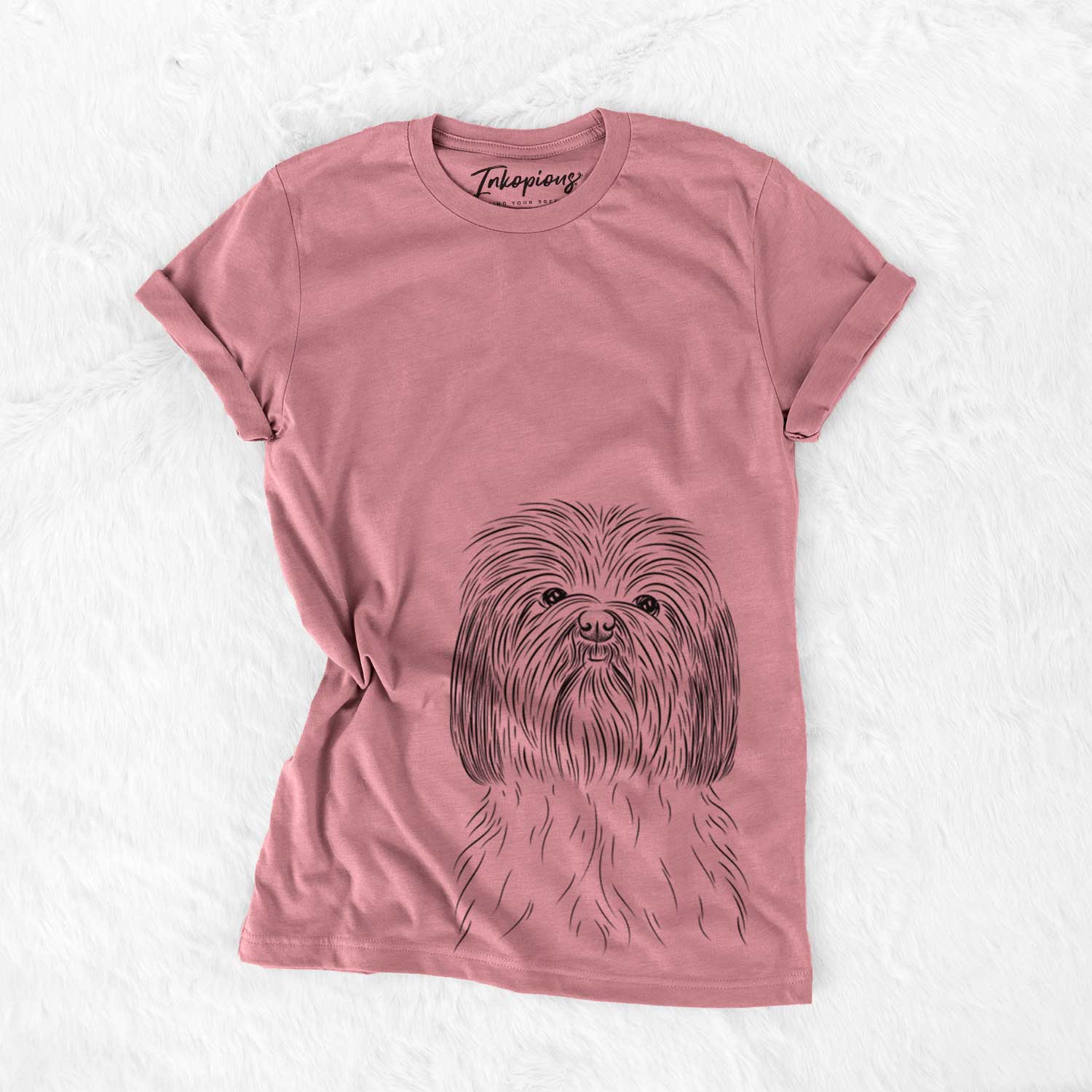 Hand-drawn sketch of Scully the Shih Tzu on a Mauve Unisex crewneck