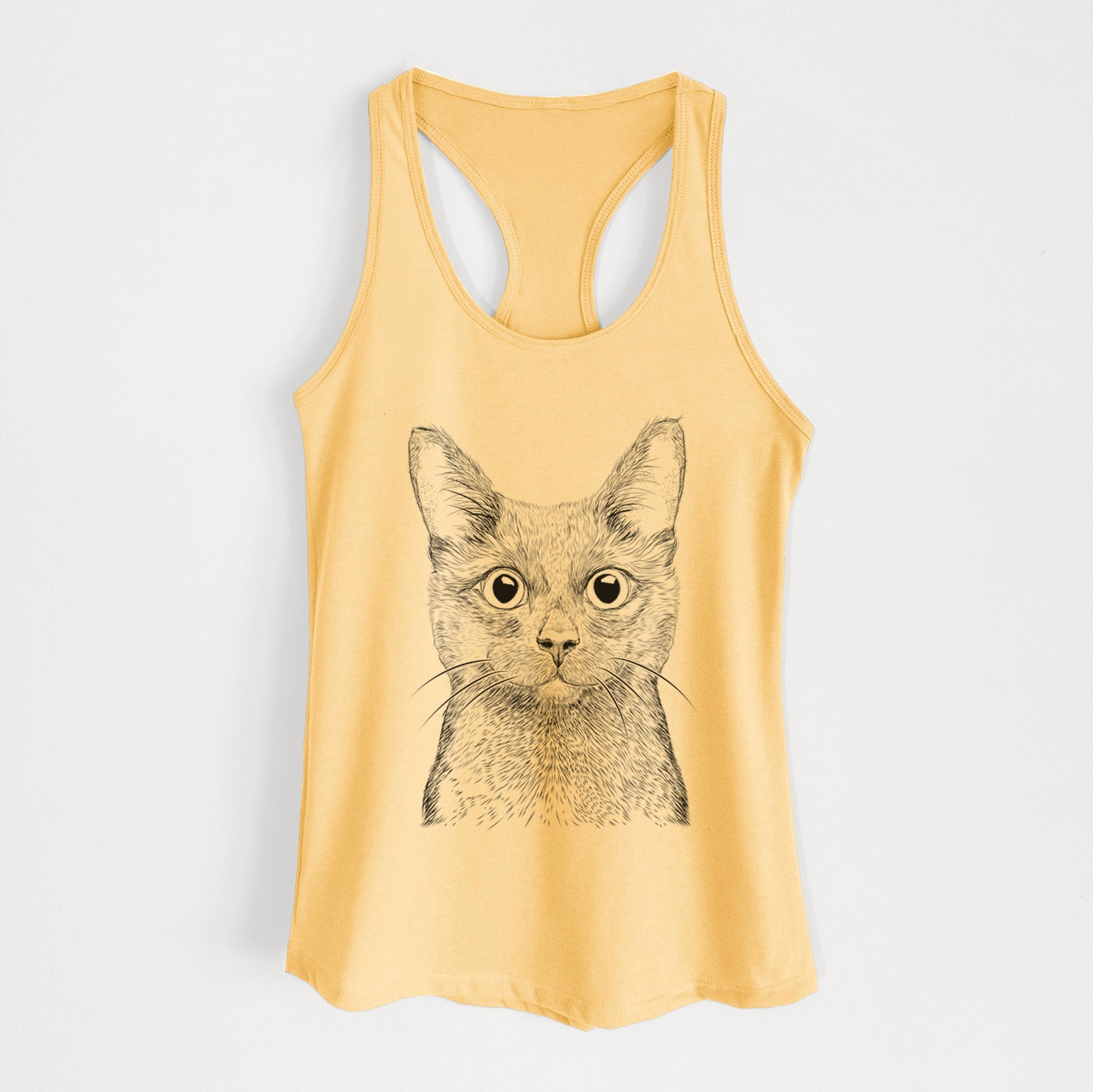 Hand-drawn sketch of Shadow the Black Cat on a Banana Cream Women's racerback tanktop
