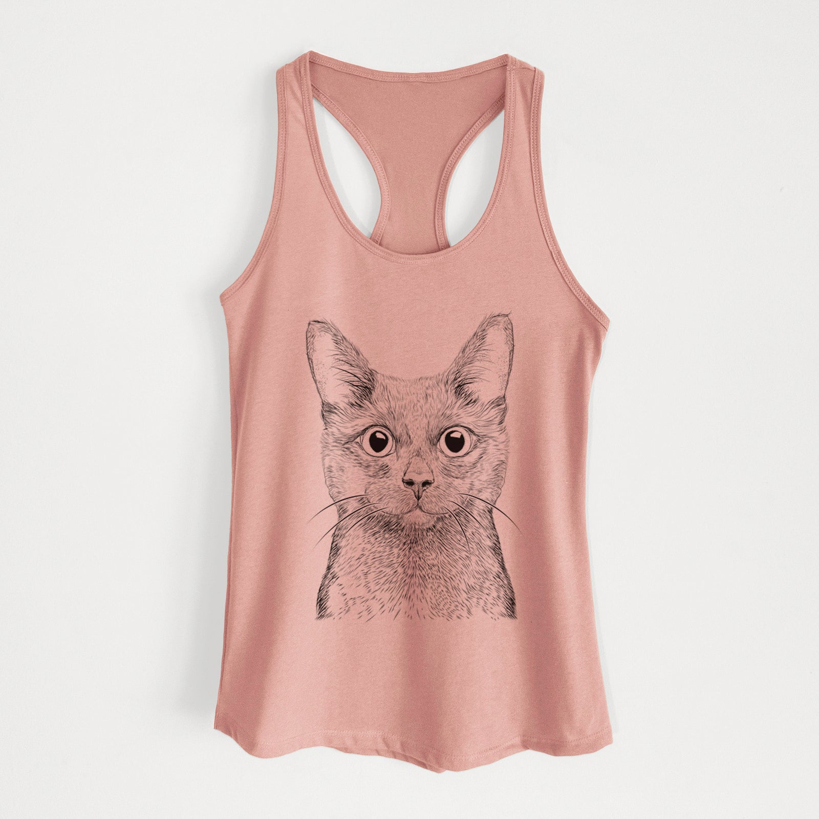 Hand-drawn sketch of Shadow the Black Cat on a Desert Pink Women's racerback tanktop
