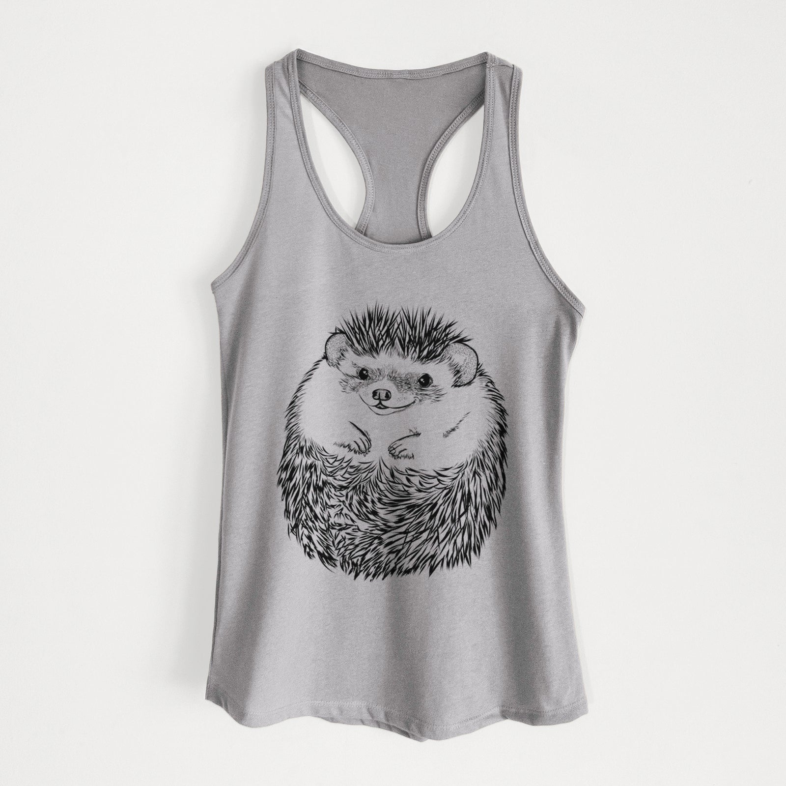 Hand-drawn sketch of Sid the Hedgehog on a Heather Grey Women's racerback tanktop
