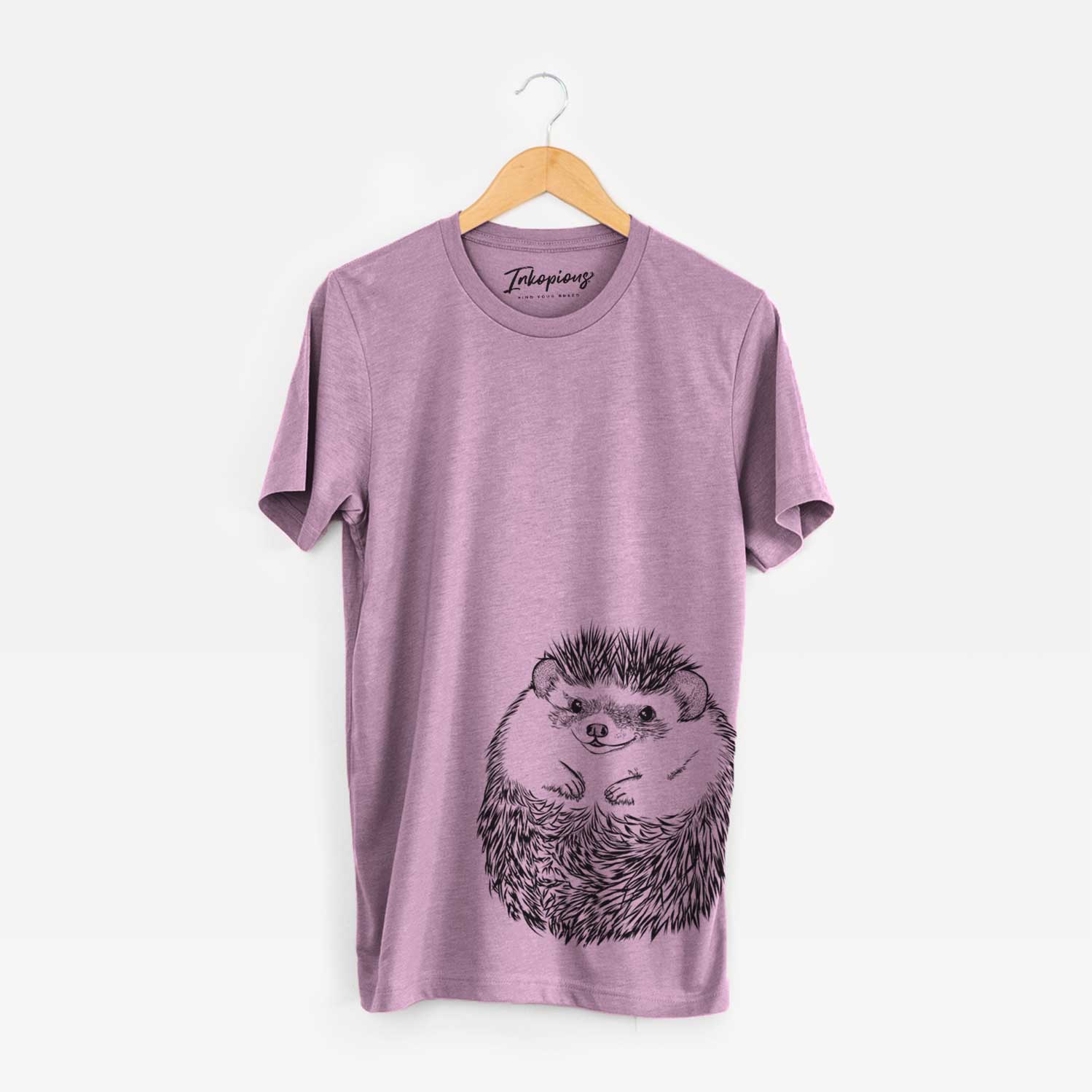 Hand-drawn sketch of Sid the Hedgehog on an Orchid Bella Canvas Unisex Crewneck
