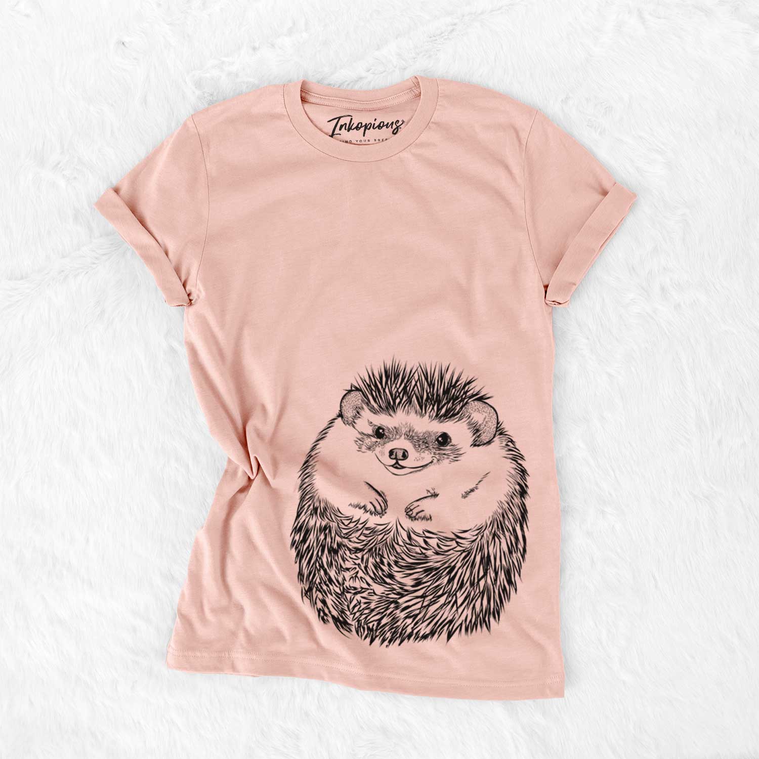 Hand-drawn sketch of Sid the Hedgehog on a Peach Bella Canvas Unisex Crewneck