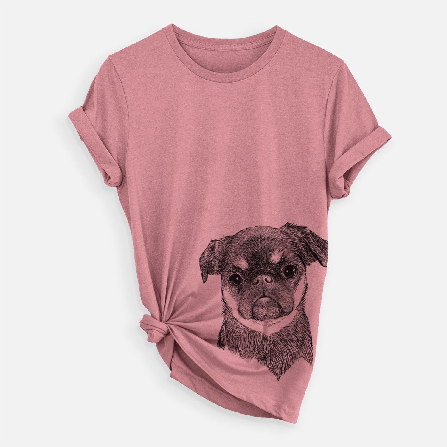 Hand-drawn sketch of Simone the Brussels Griffon on a Mauve Unisex crewneck