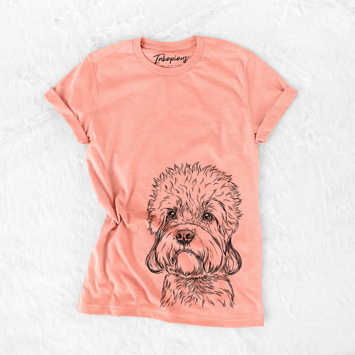 Hand-drawn sketch of Sir Walter Dandie the Dandie Dinmont Terrier on a Sunset Bella Canvas Unisex Crewneck