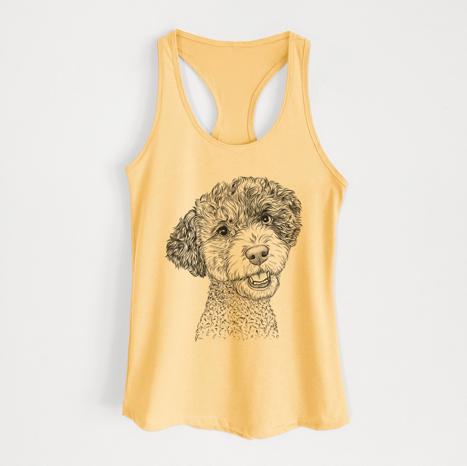 Hand-drawn sketch of Skipper the Twoodle on a Banana Cream Women's racerback tanktop