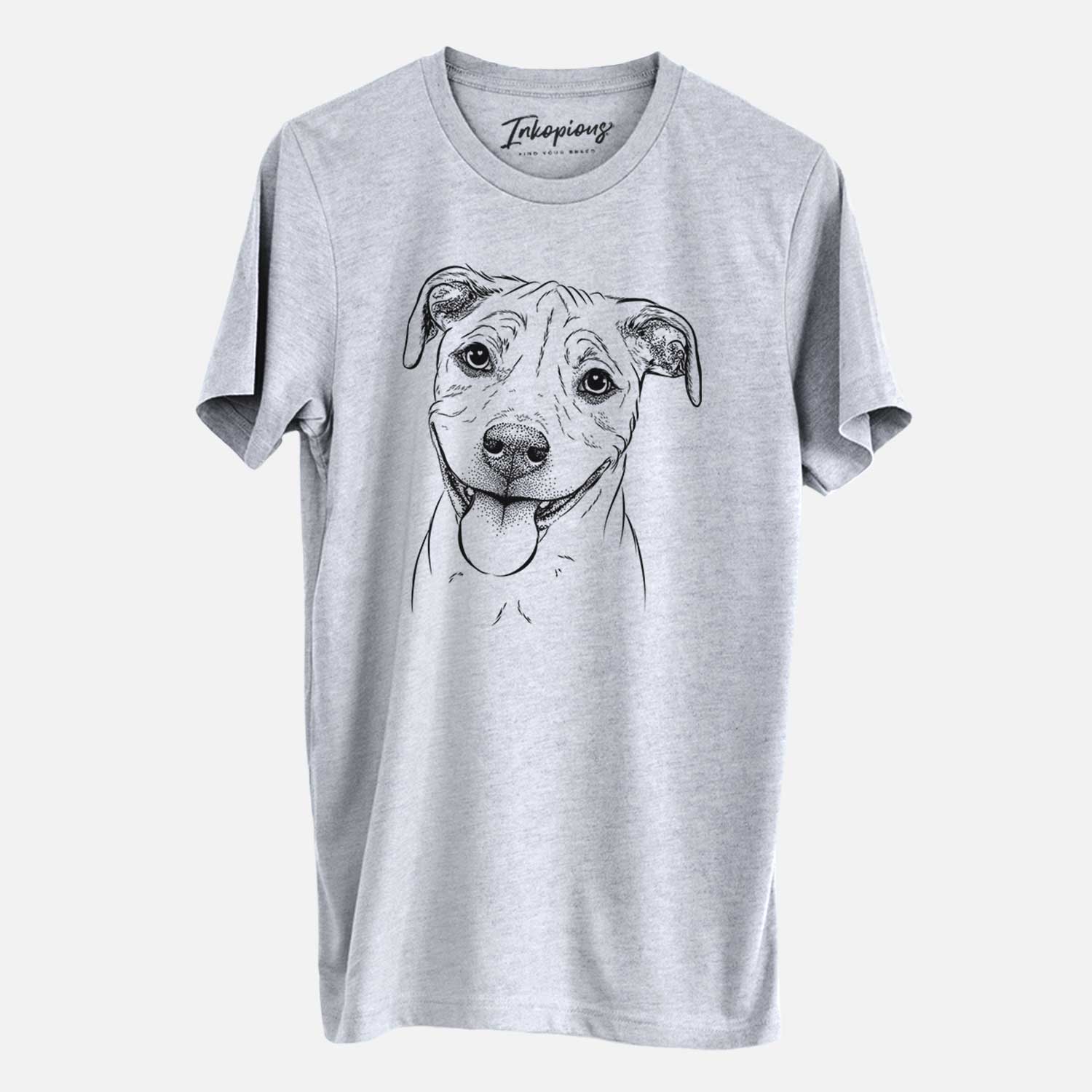 Hand-drawn sketch of Skye the Pitweiler on a Grey Unisex crewneck