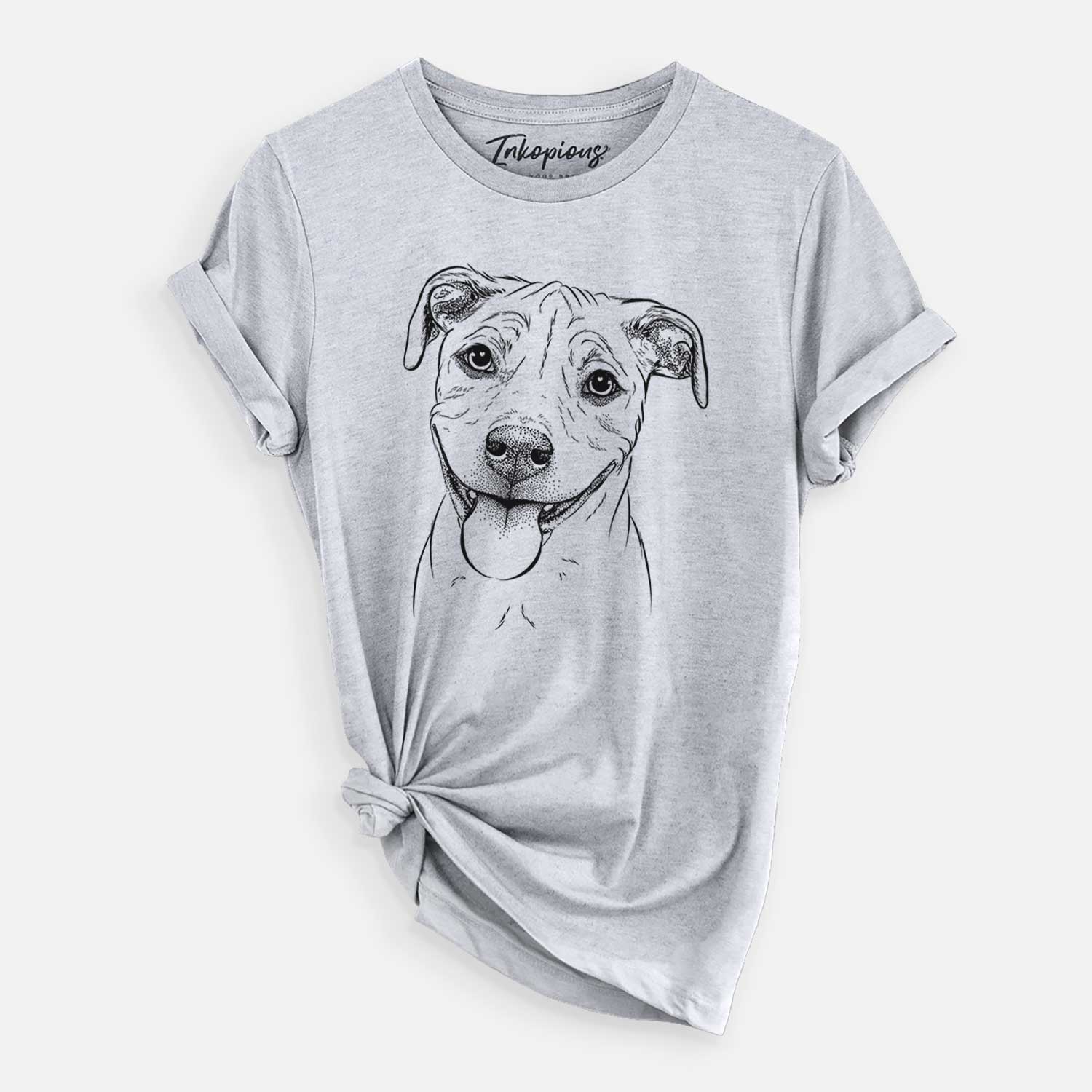 Hand-drawn sketch of Skye the Pitweiler on a Grey Unisex crewneck