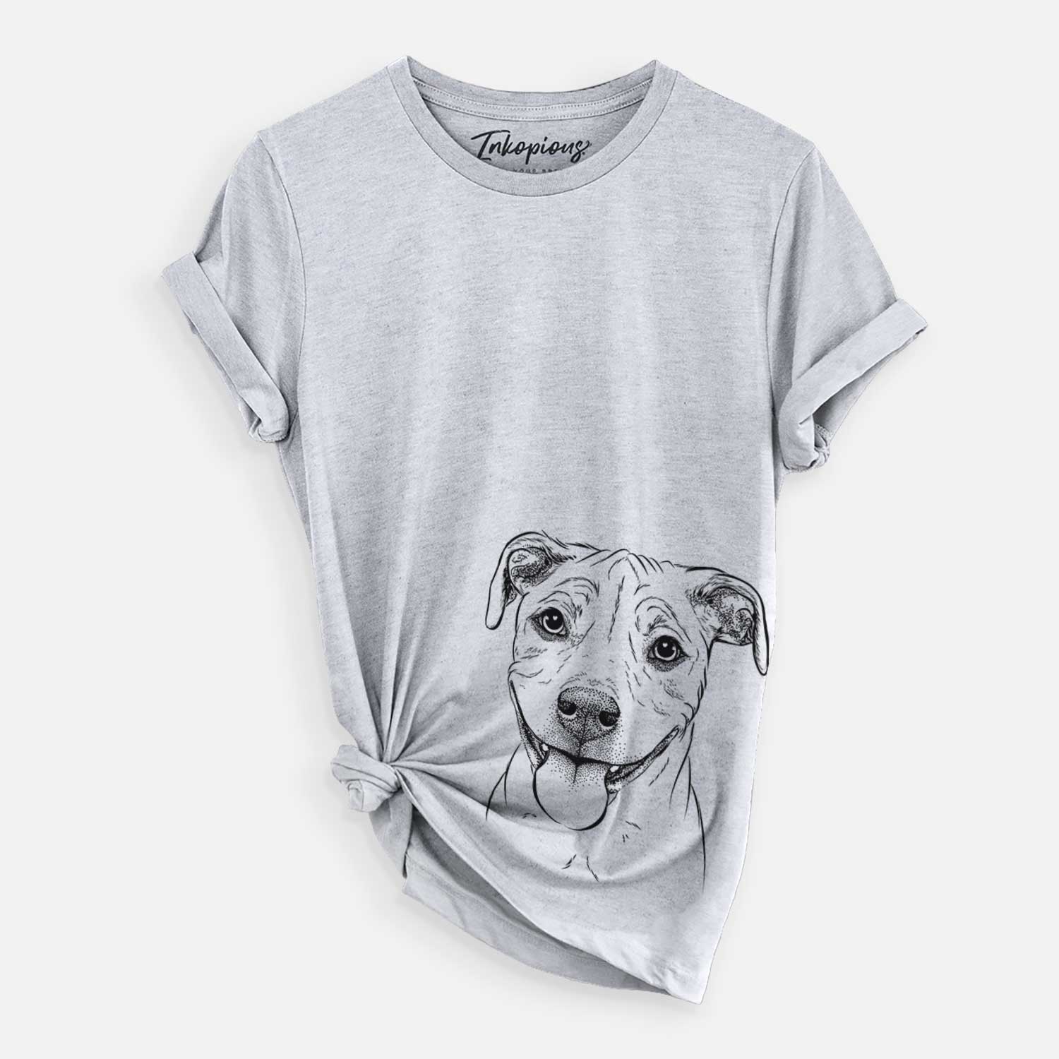 Hand-drawn sketch of Skye the Pitweiler on a Grey Unisex crewneck