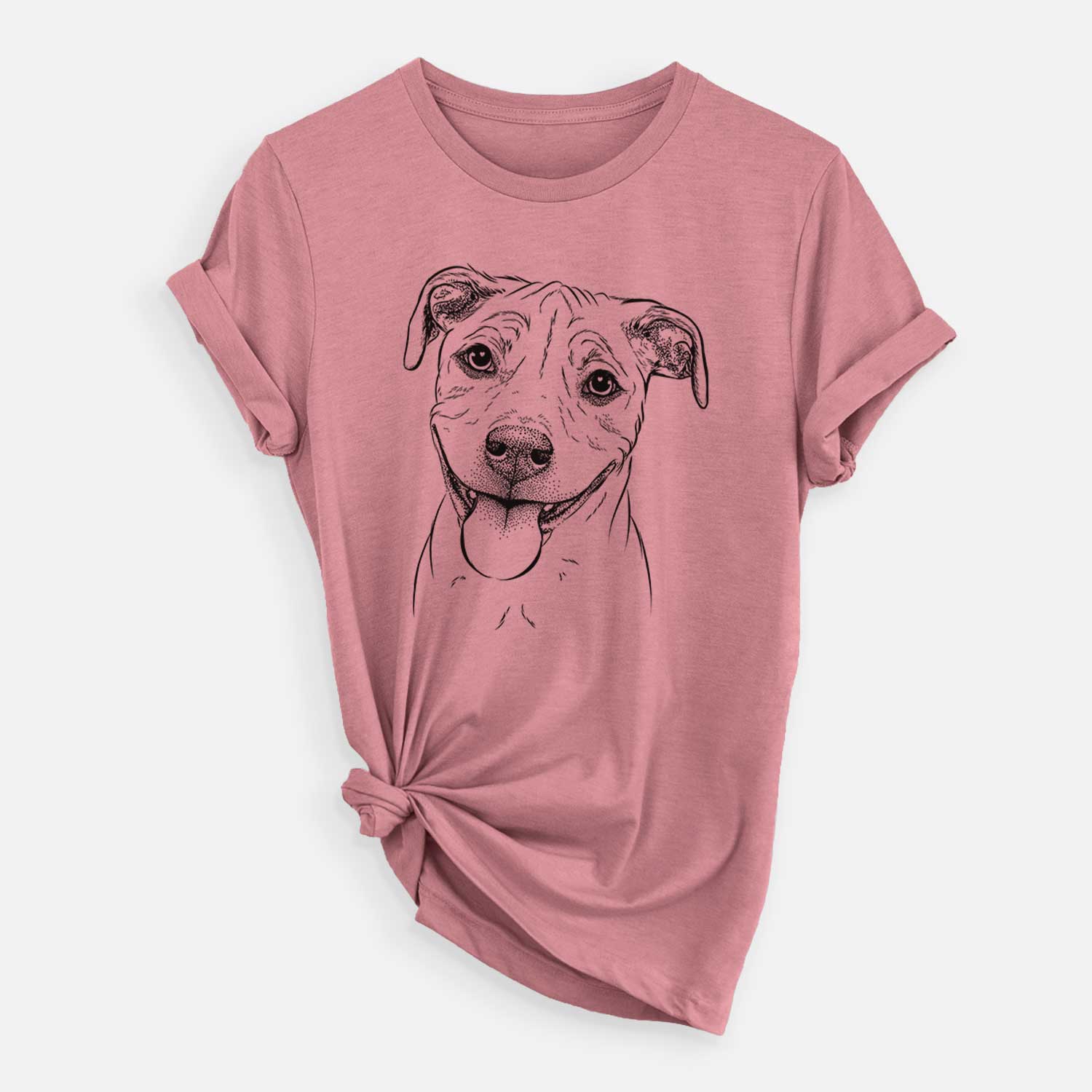 Hand-drawn sketch of Skye the Pitweiler on a Mauve Unisex crewneck