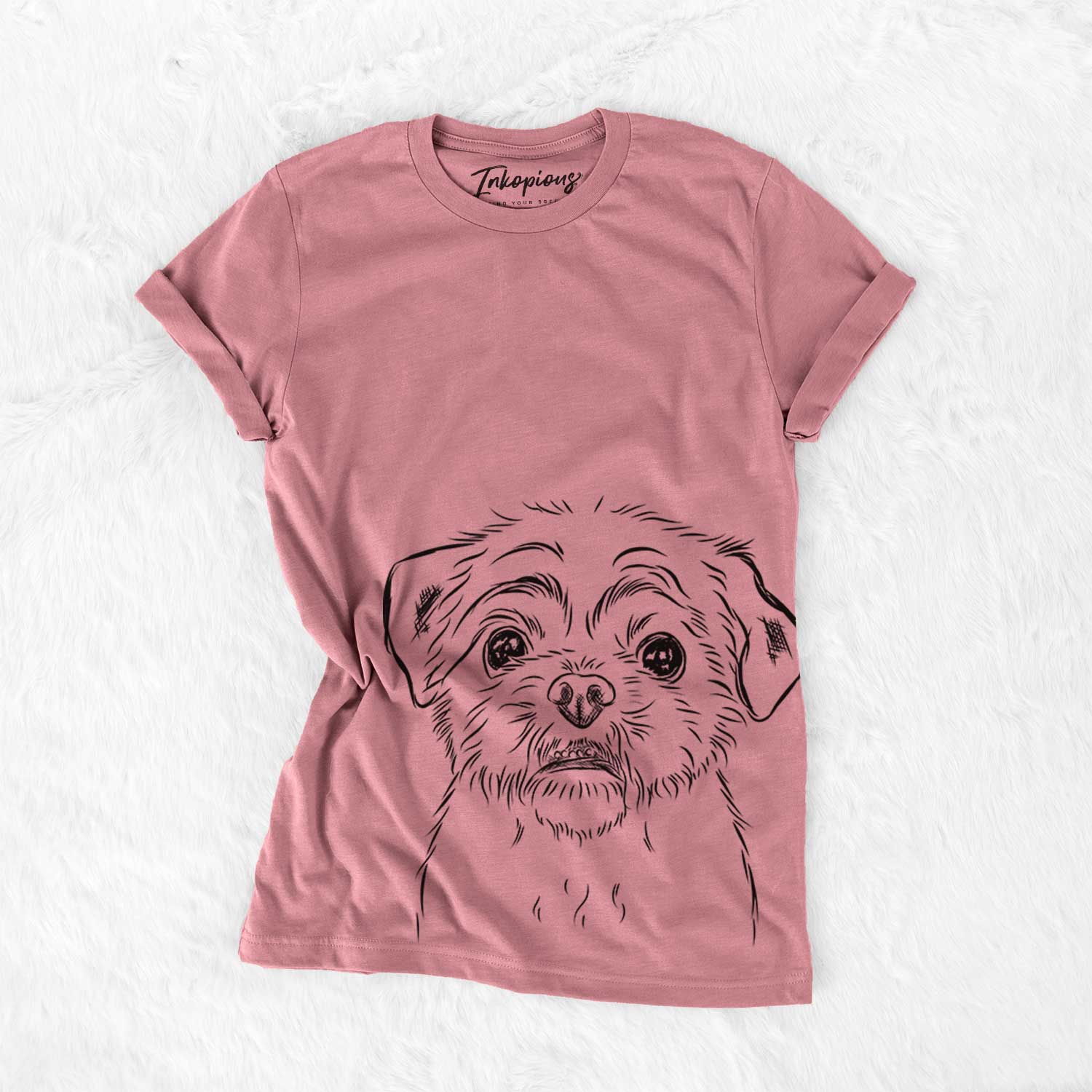 Hand-drawn sketch of Smash the Shih Tzu on a Mauve Bella Canvas Unisex Crewneck