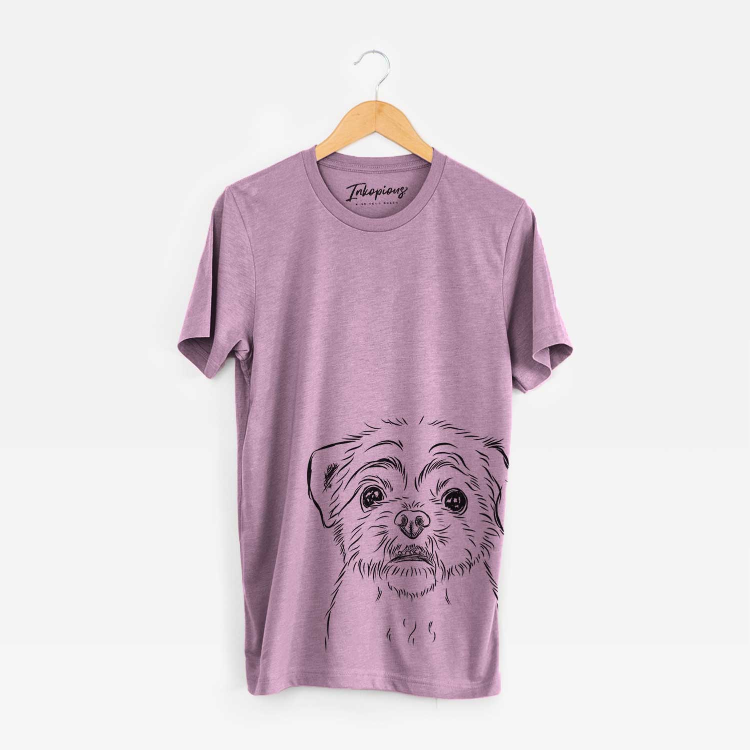 Hand-drawn sketch of Smash the Shih Tzu on an Orchid Bella Canvas Unisex Crewneck