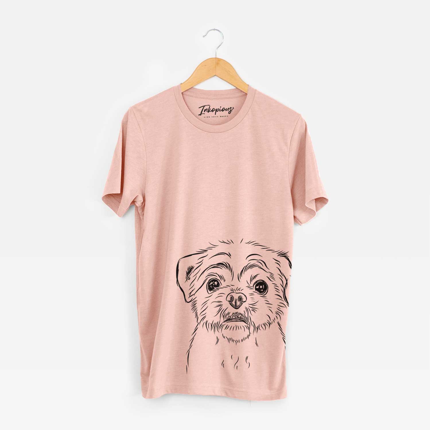 Hand-drawn sketch of Smash the Shih Tzu on a Peach Bella Canvas Unisex Crewneck