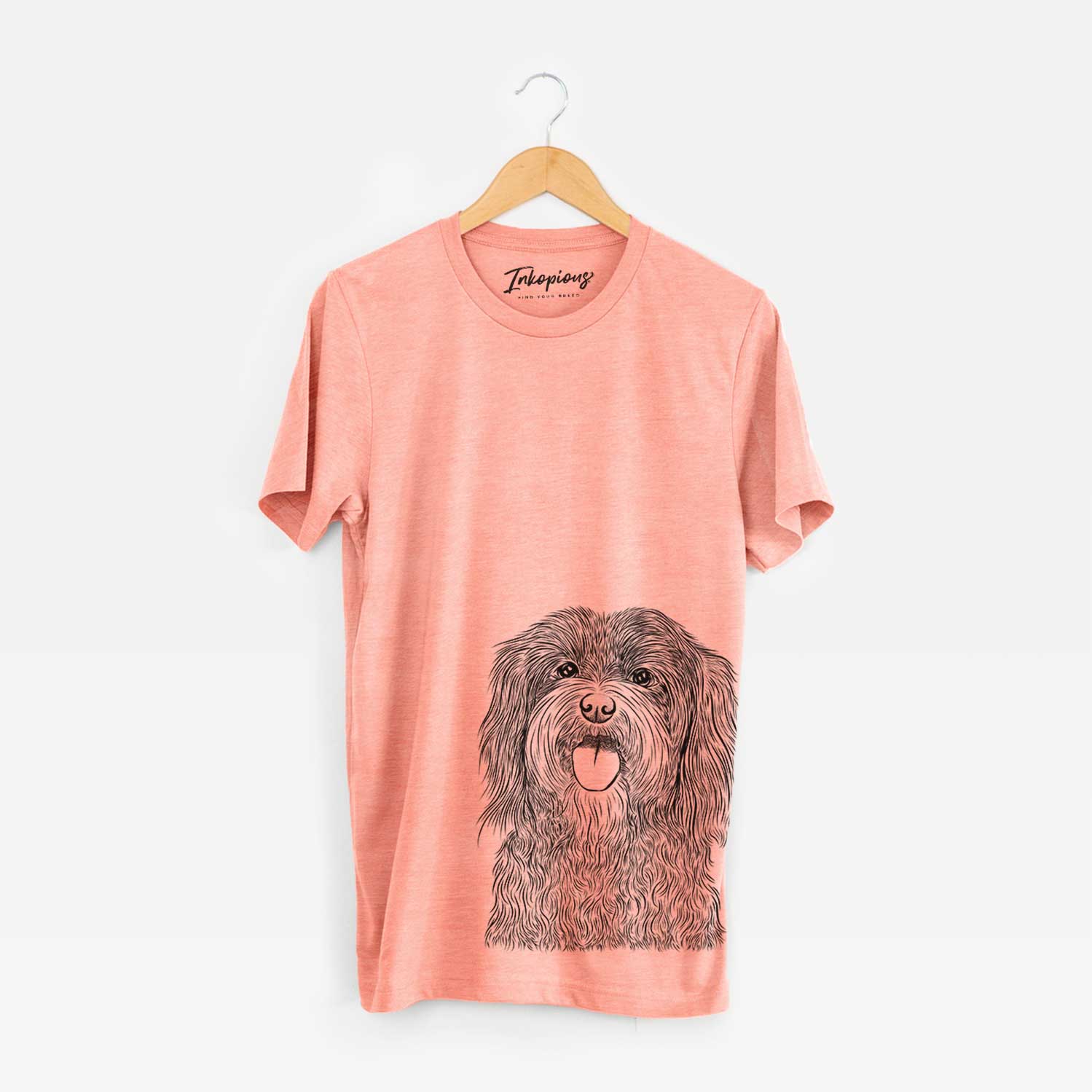 Hand-drawn sketch of Sophie the Havanese on a Sunset Bella Canvas Unisex Crewneck
