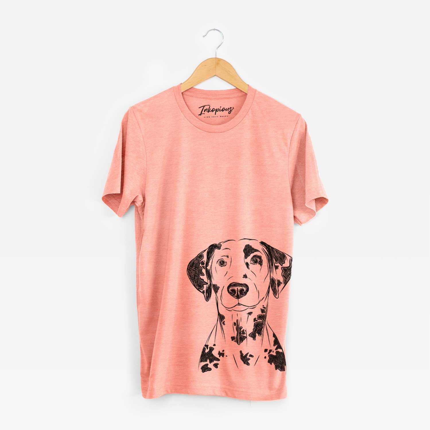 Hand-drawn sketch of Spot the Dalmatian on a Sunset Bella Canvas Unisex Crewneck
