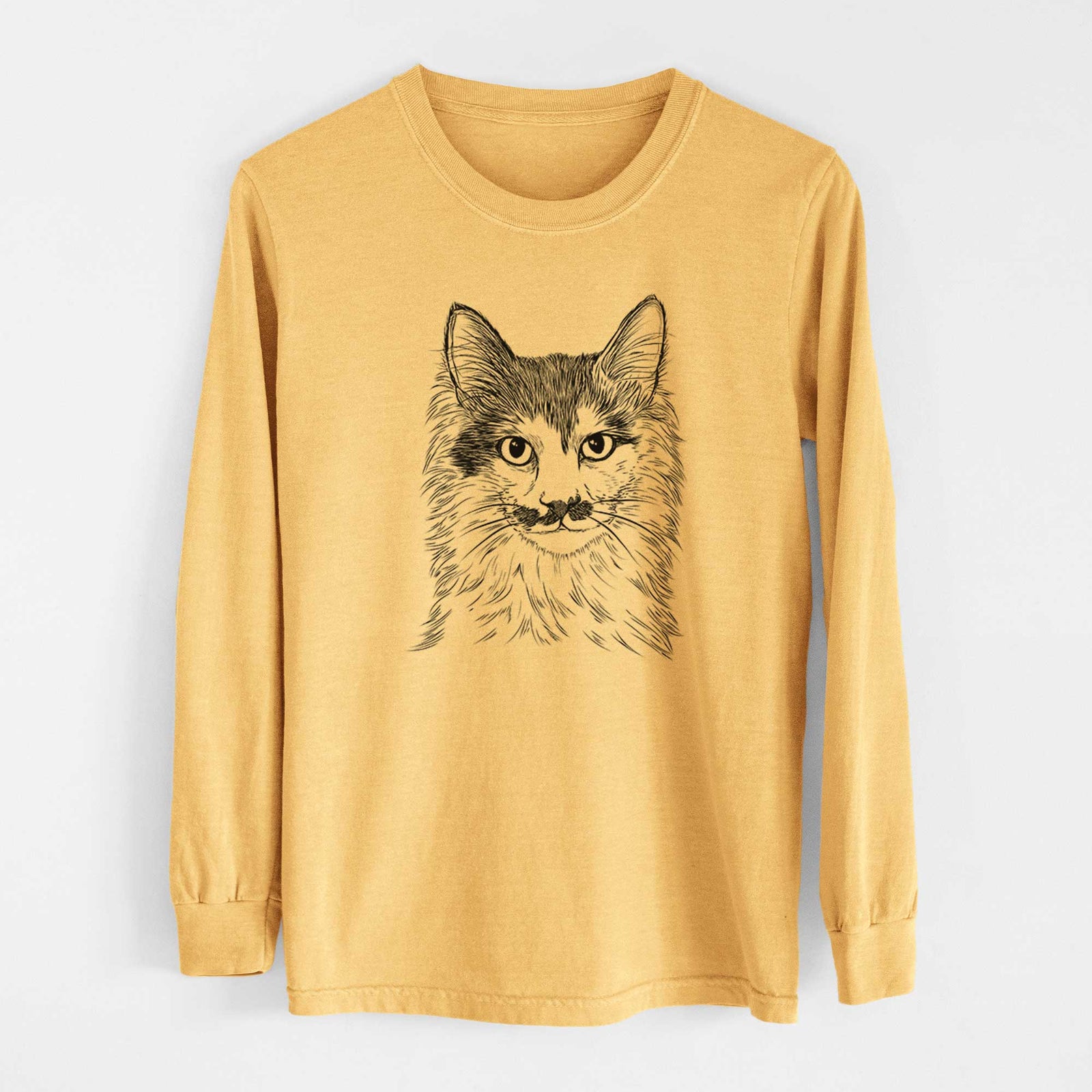 Bare Stache the Longhaired Mustard Cat - Heavyweight 100% Cotton Long Sleeve