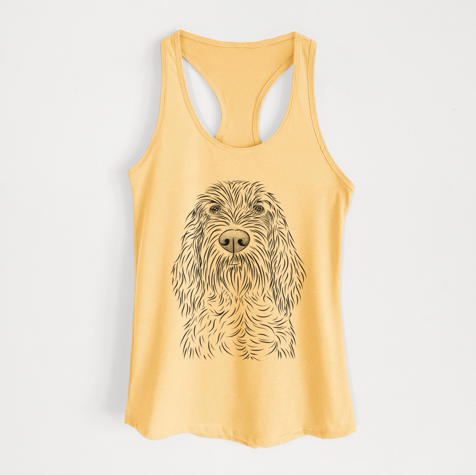 Hand-drawn sketch of Stefano the Spinone Italiano on a Banana Cream Women's racerback tanktop