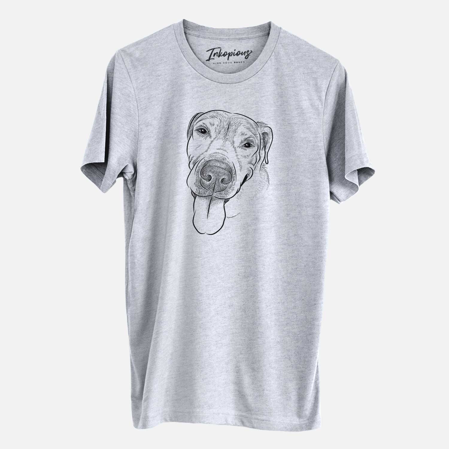 Hand-drawn sketch of Sugar the Staffordshire Terrier Mix on a Grey Unisex crewneck