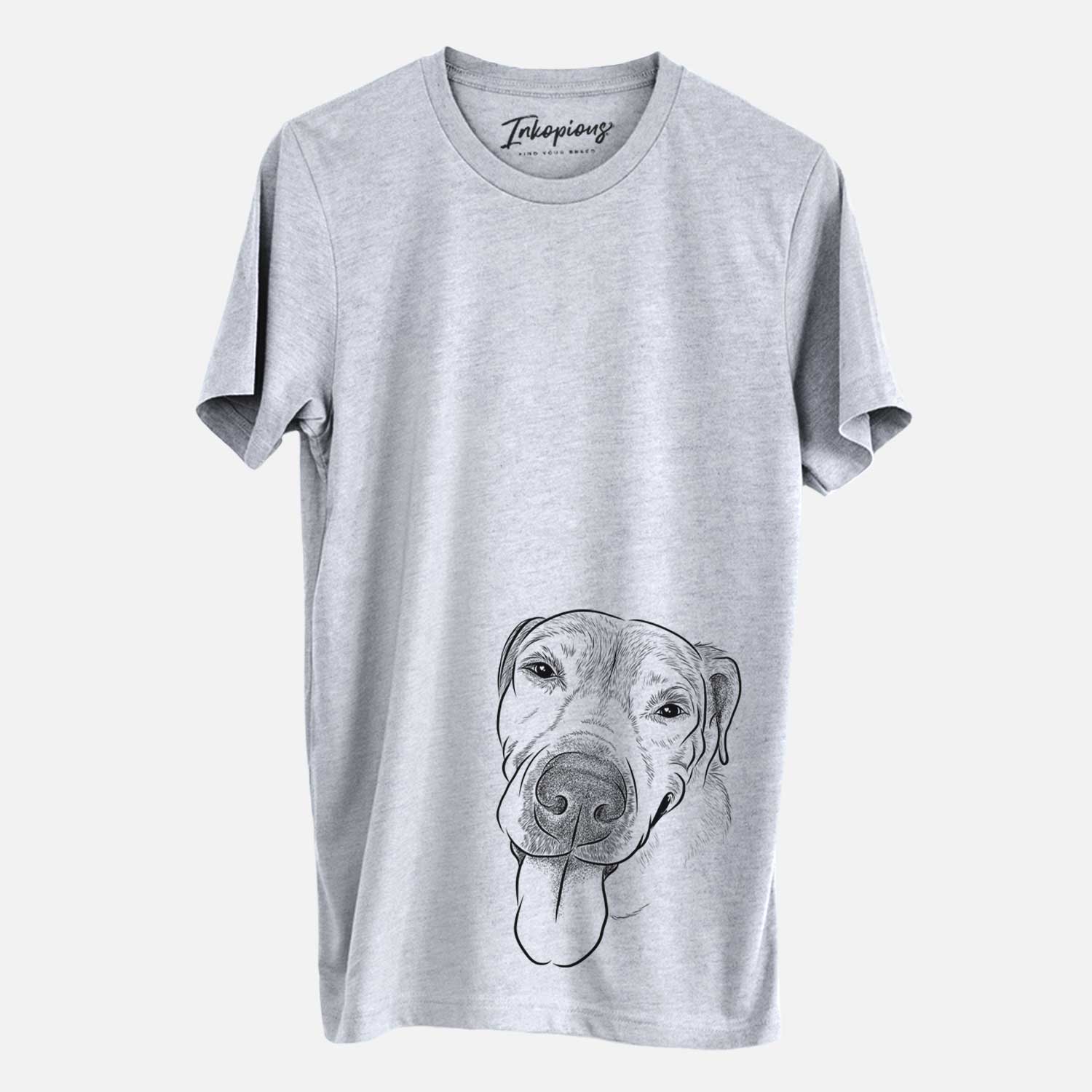 Hand-drawn sketch of Sugar the Staffordshire Terrier Mix on a Grey Unisex crewneck