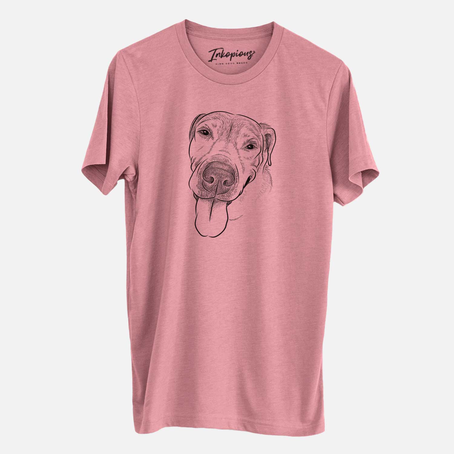 Hand-drawn sketch of Sugar the Staffordshire Terrier Mix on a Mauve Unisex crewneck