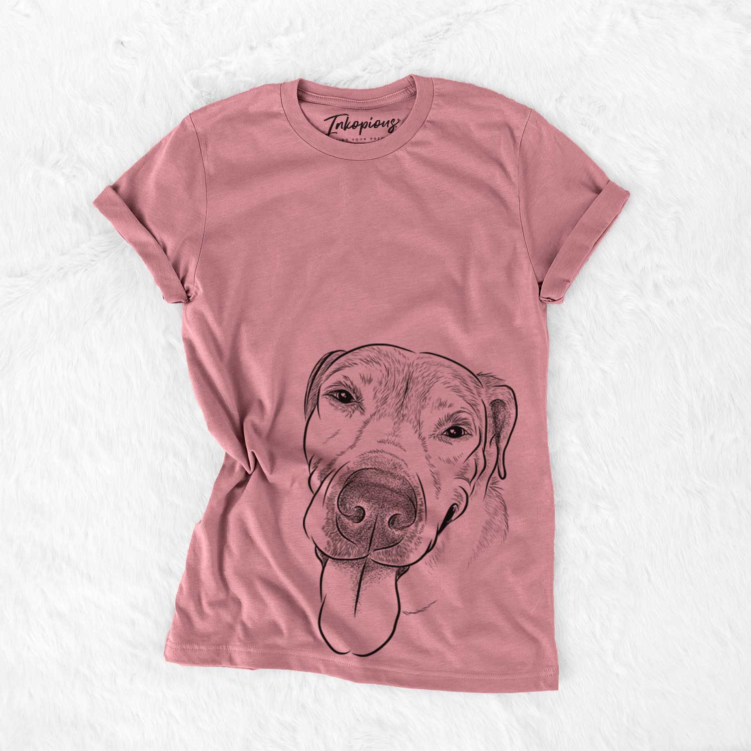 Hand-drawn sketch of Sugar the Staffordshire Terrier Mix on a Mauve Unisex crewneck