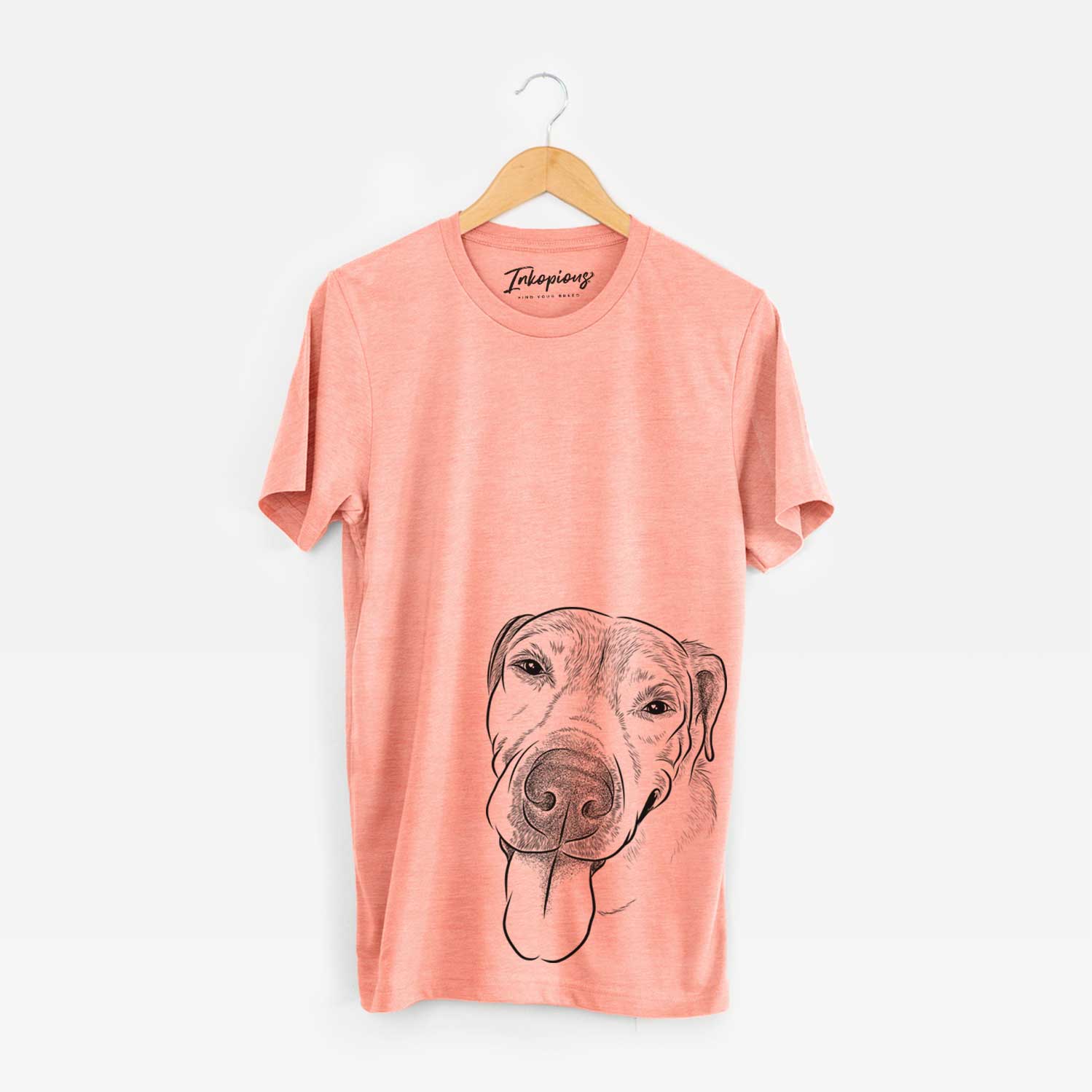 Hand-drawn sketch of Sugar the Staffordshire Terrier Mix on a Sunset Unisex crewneck