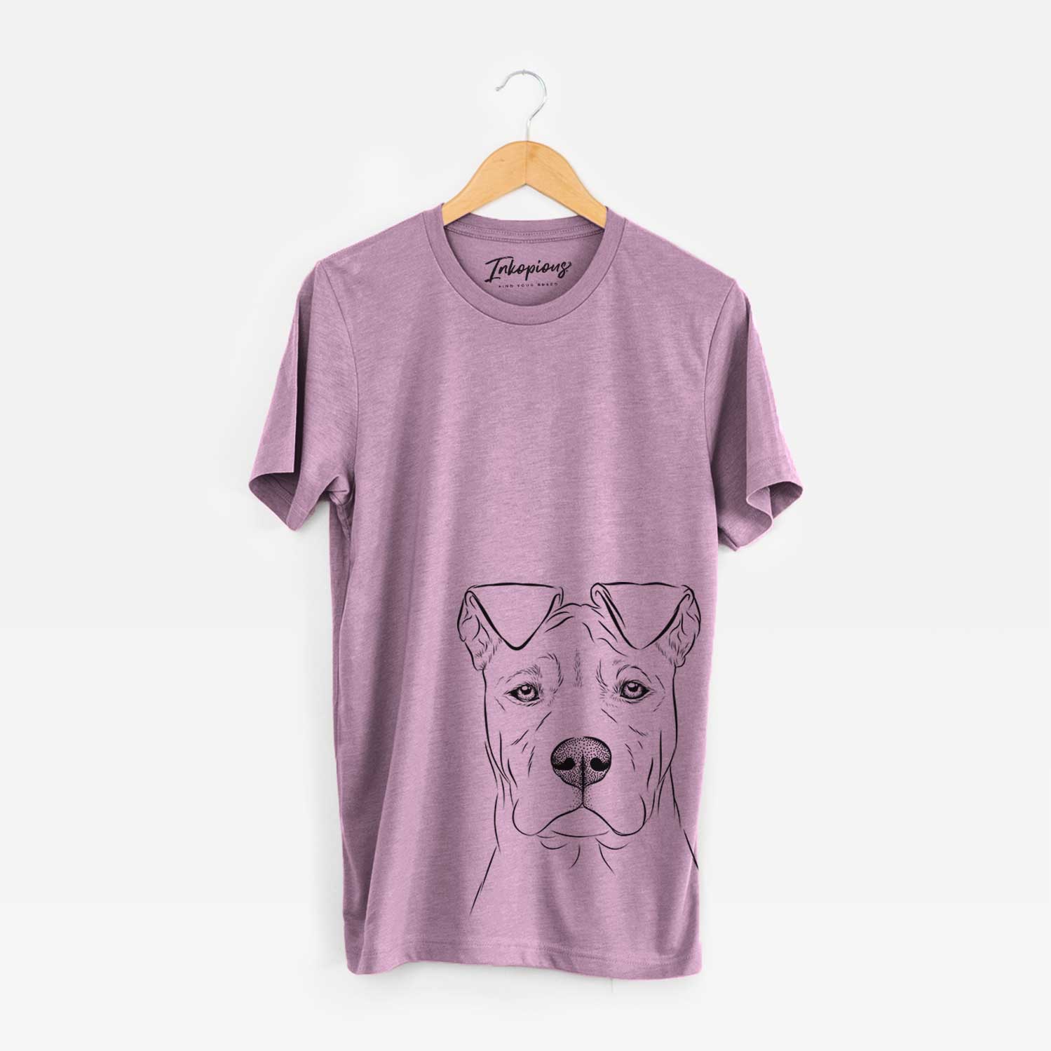 Hand-drawn sketch of Sweet Finn the Mixed Breed on an Orchid Bella Canvas Unisex Crewneck