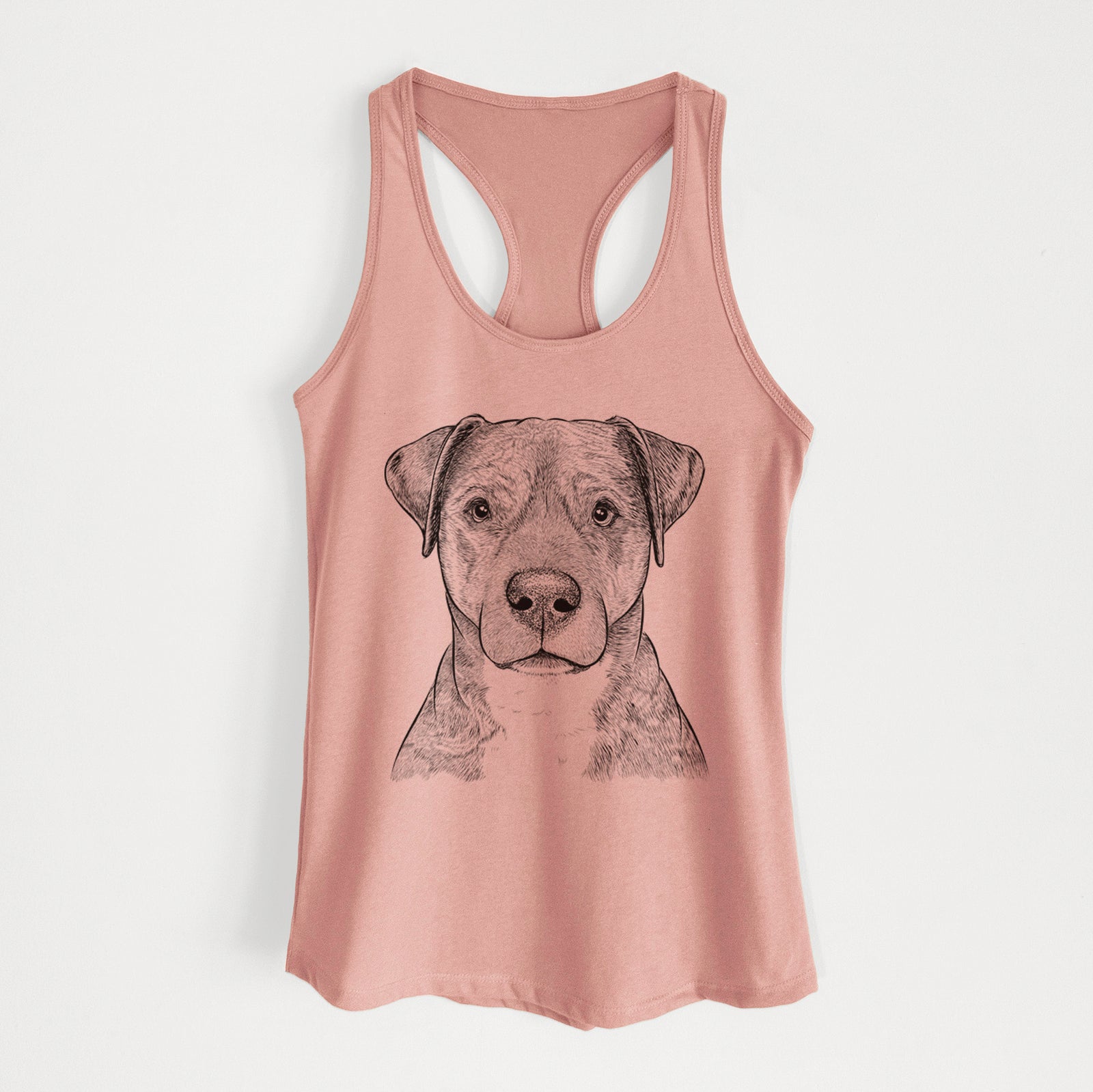 Hand-drawn sketch of TedE the Mixed Breed on a Desert Pink Women's racerback tanktop