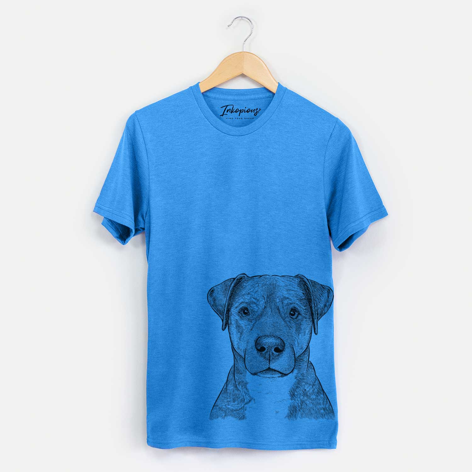 Hand-drawn sketch of TedE the Mixed Breed on a Blue Unisex crewneck