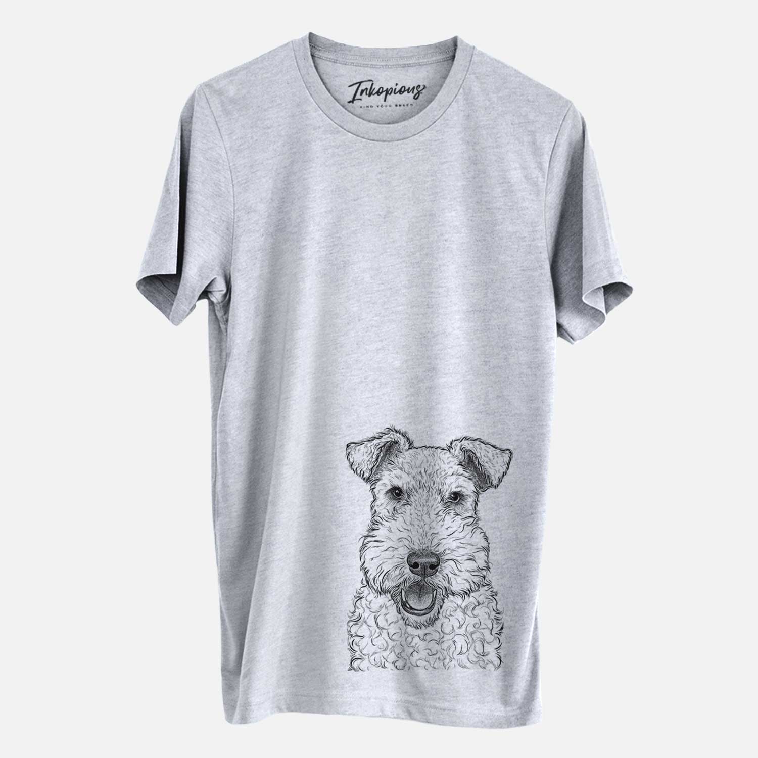 Hand-drawn sketch of Ted the Wire Fox Terrier on a Grey Unisex crewneck