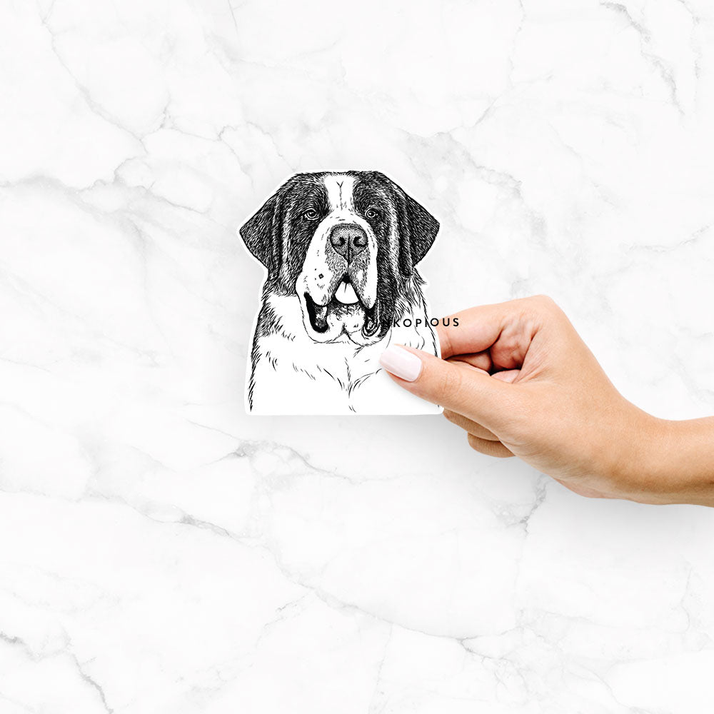 Hand-drawn sketch of Thor the Saint Bernard on a decal sticker