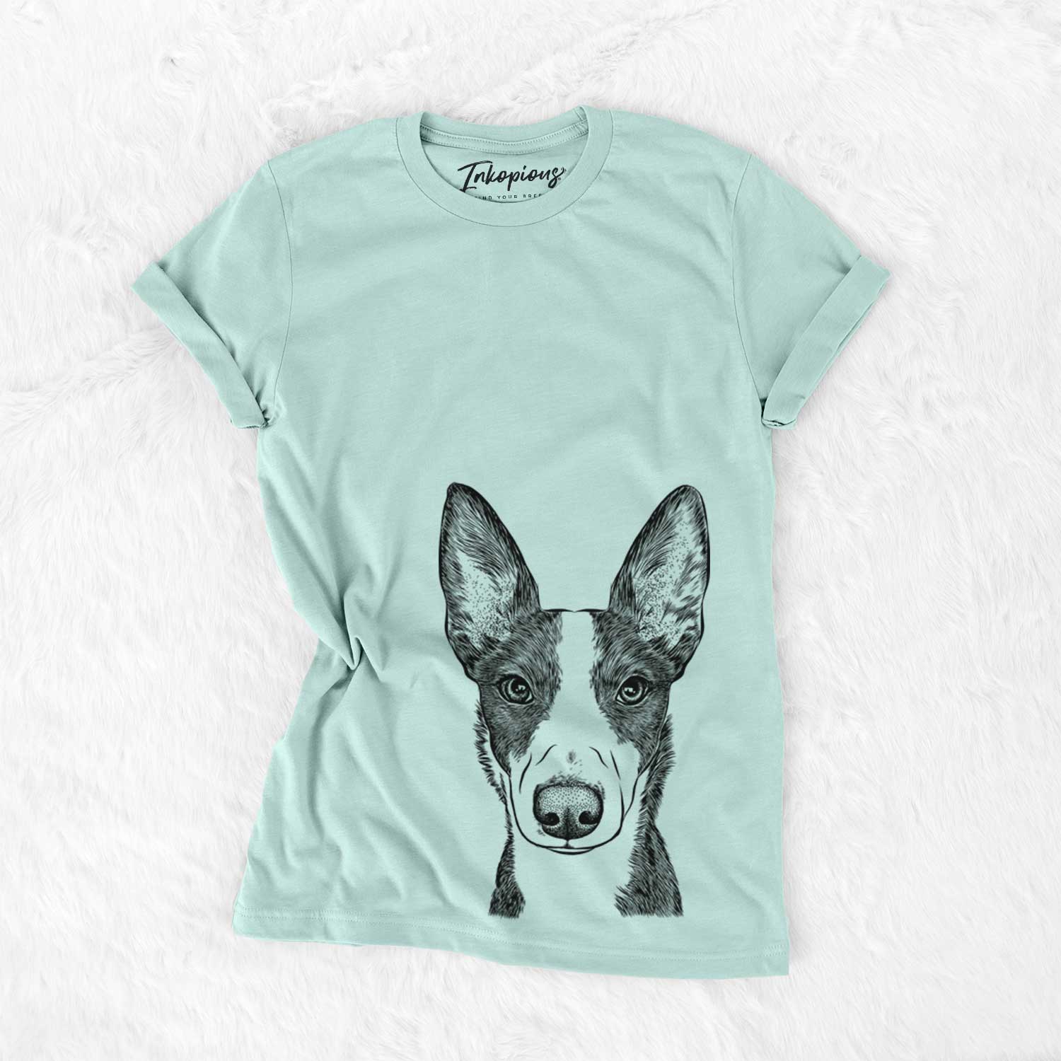 Hand-drawn sketch of Tigm the Bippet on a Heather Sage Bella Canvas Unisex Crewneck
