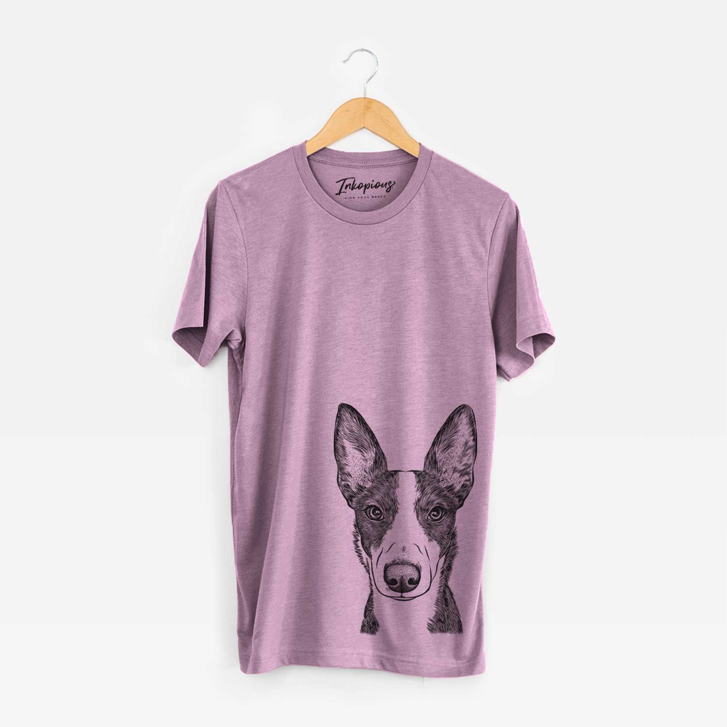 Hand-drawn sketch of Tigm the Bippet on an Orchid Bella Canvas Unisex Crewneck
