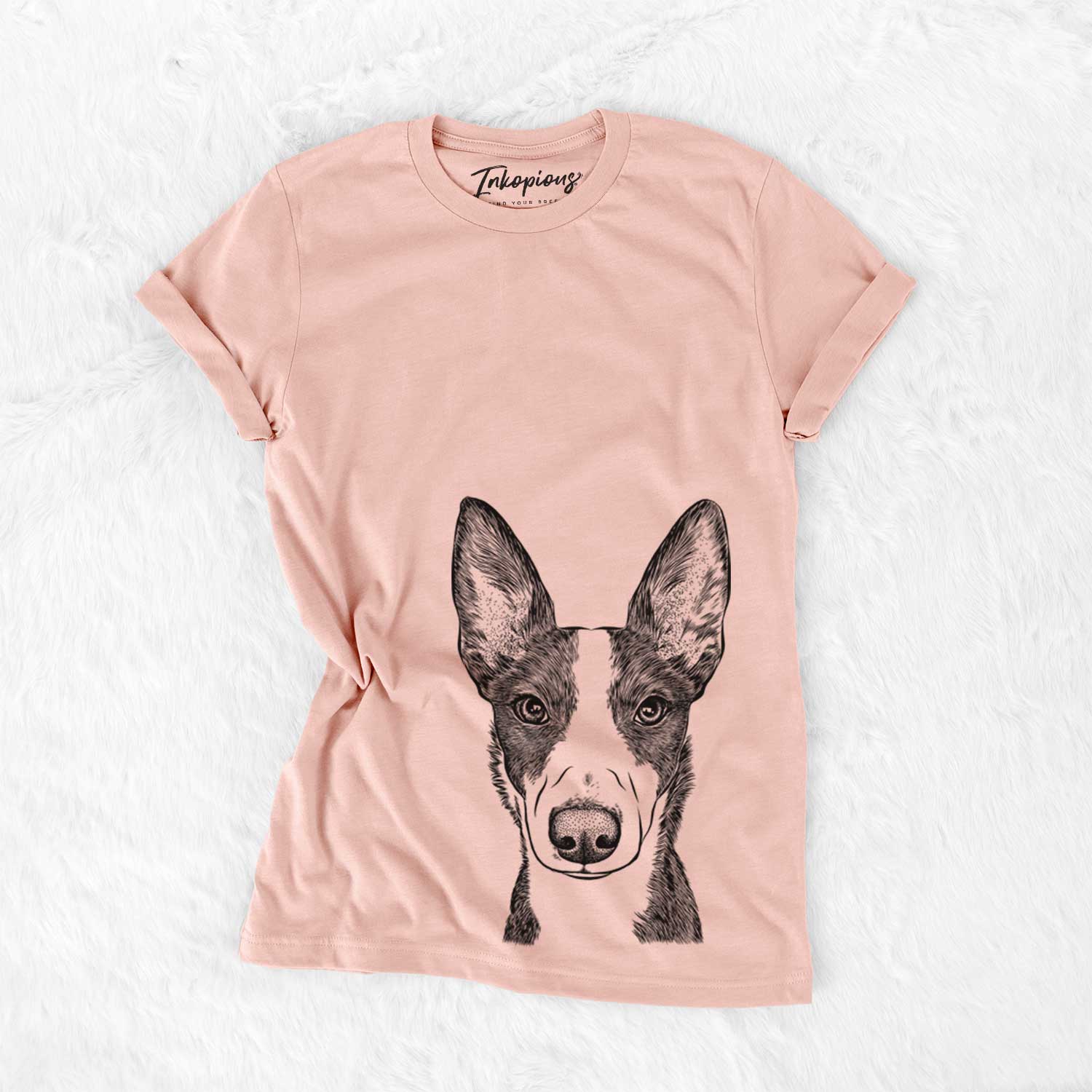 Hand-drawn sketch of Tigm the Bippet on a Peach Bella Canvas Unisex Crewneck