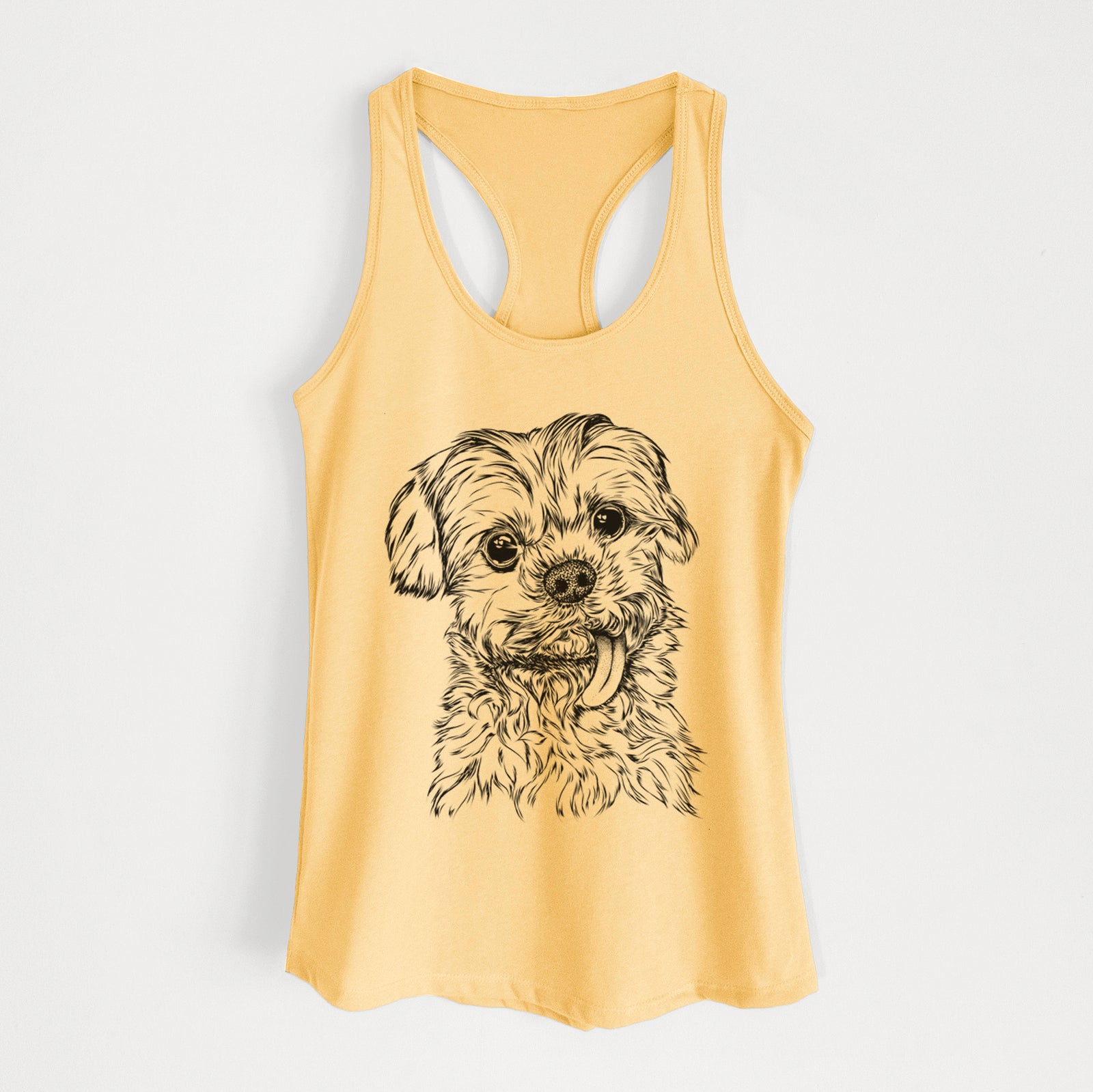 Hand-drawn sketch of Tiny Titan the Shih Tzu on a Banana Cream Women's racerback tanktop