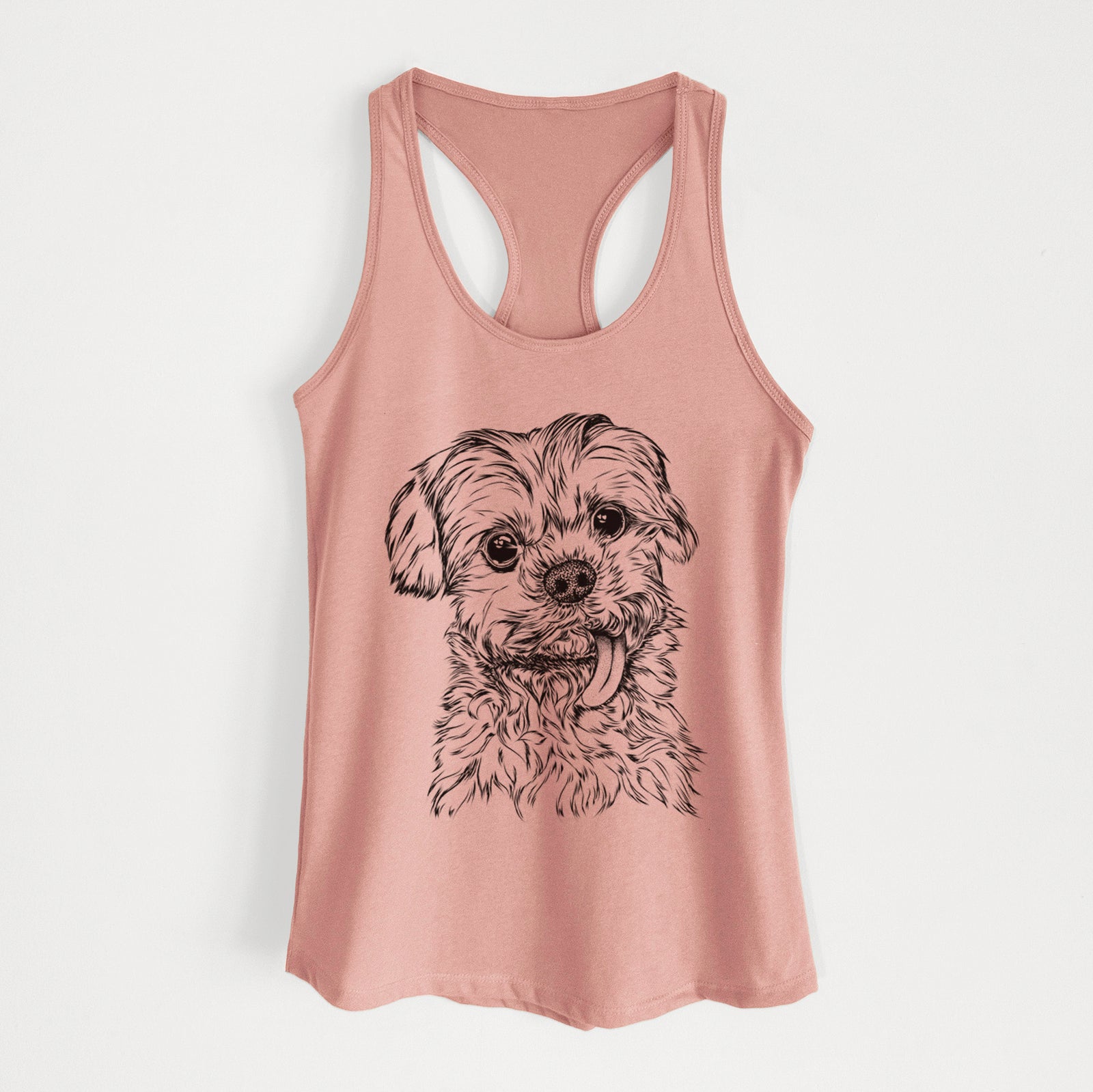 Hand-drawn sketch of Tiny Titan the Shih Tzu on a Desert Pink Women's racerback tanktop