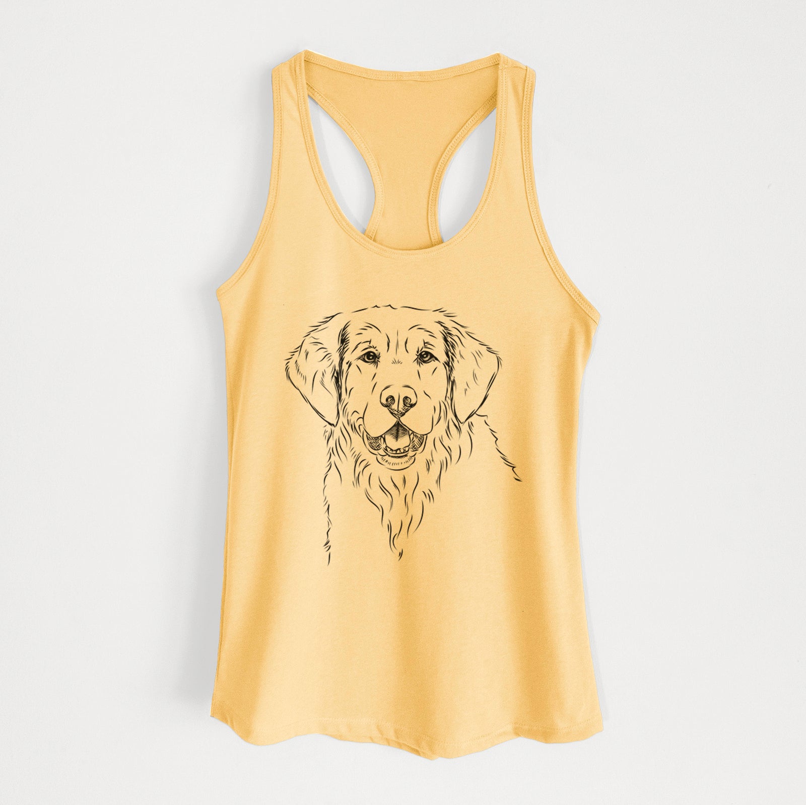Hand-drawn sketch of Toby the Golden Retriever on a Banana Cream Women's racerback tanktop