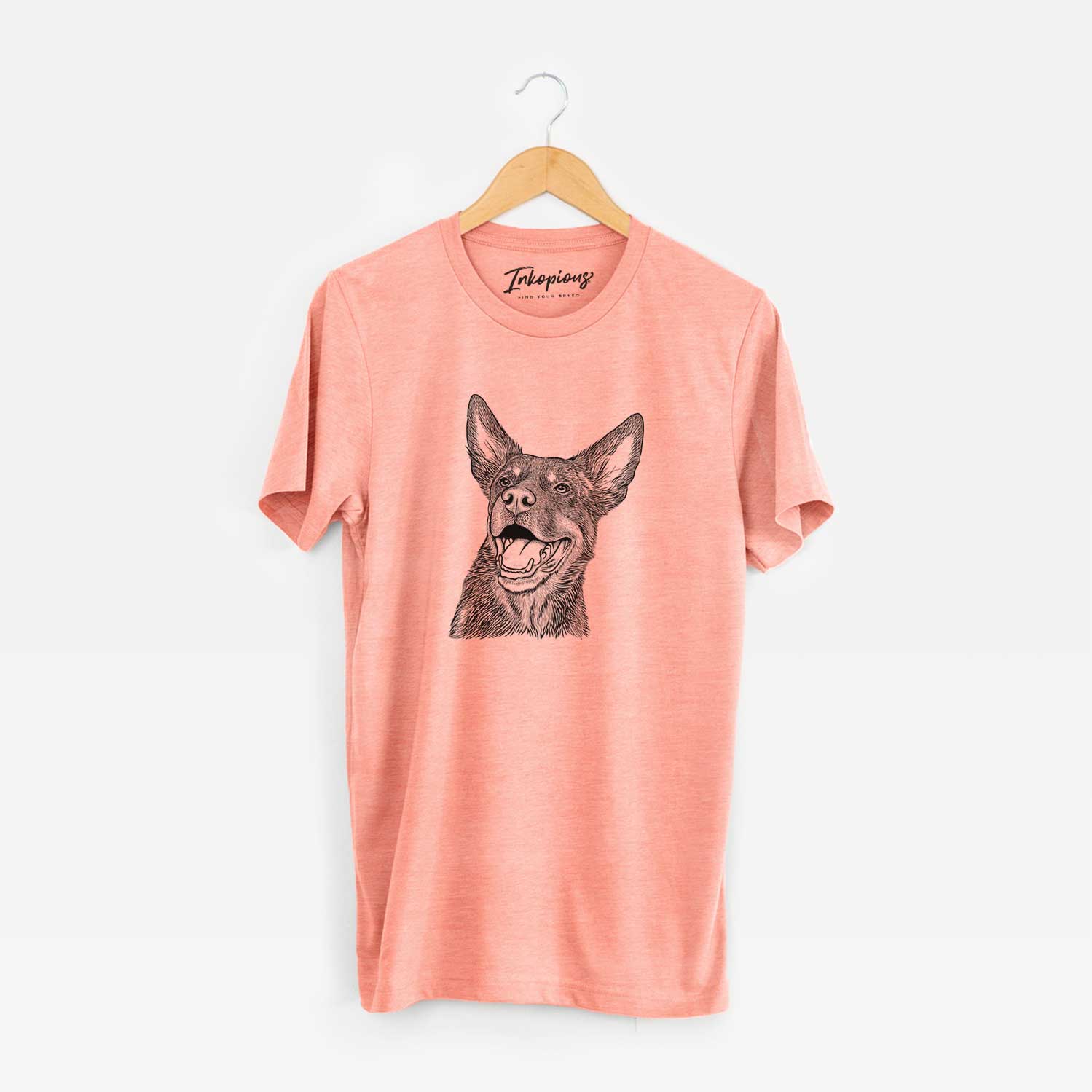 Hand-drawn sketch of Tucker the Australian Kelpie on a Sunset Unisex crewneck