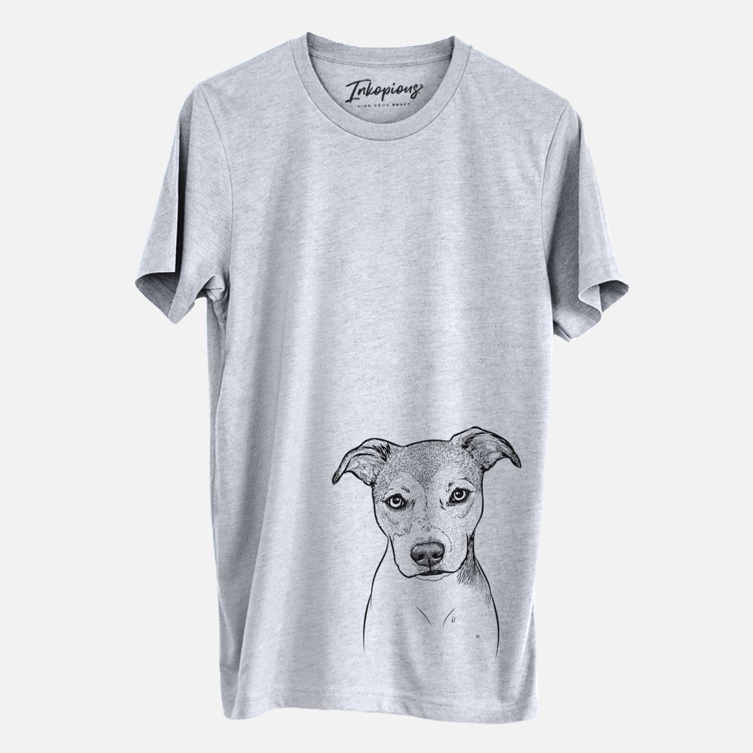 Hand-drawn sketch of Tula the American Staffordshire Terrier Heeler Mix on a Grey Unisex crewneck