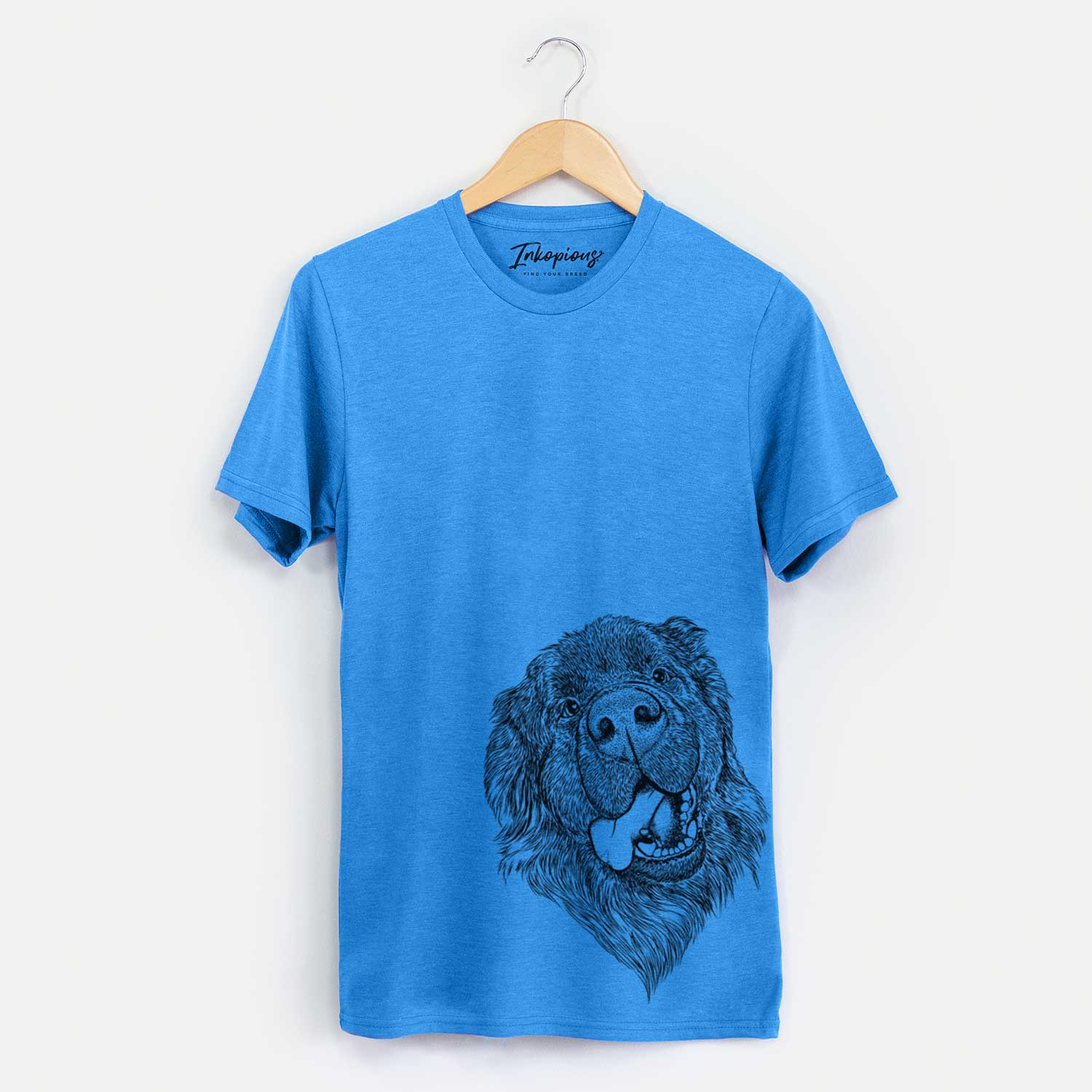 Hand-drawn sketch of Tuna the Newfoundland on a Blue Unisex crewneck